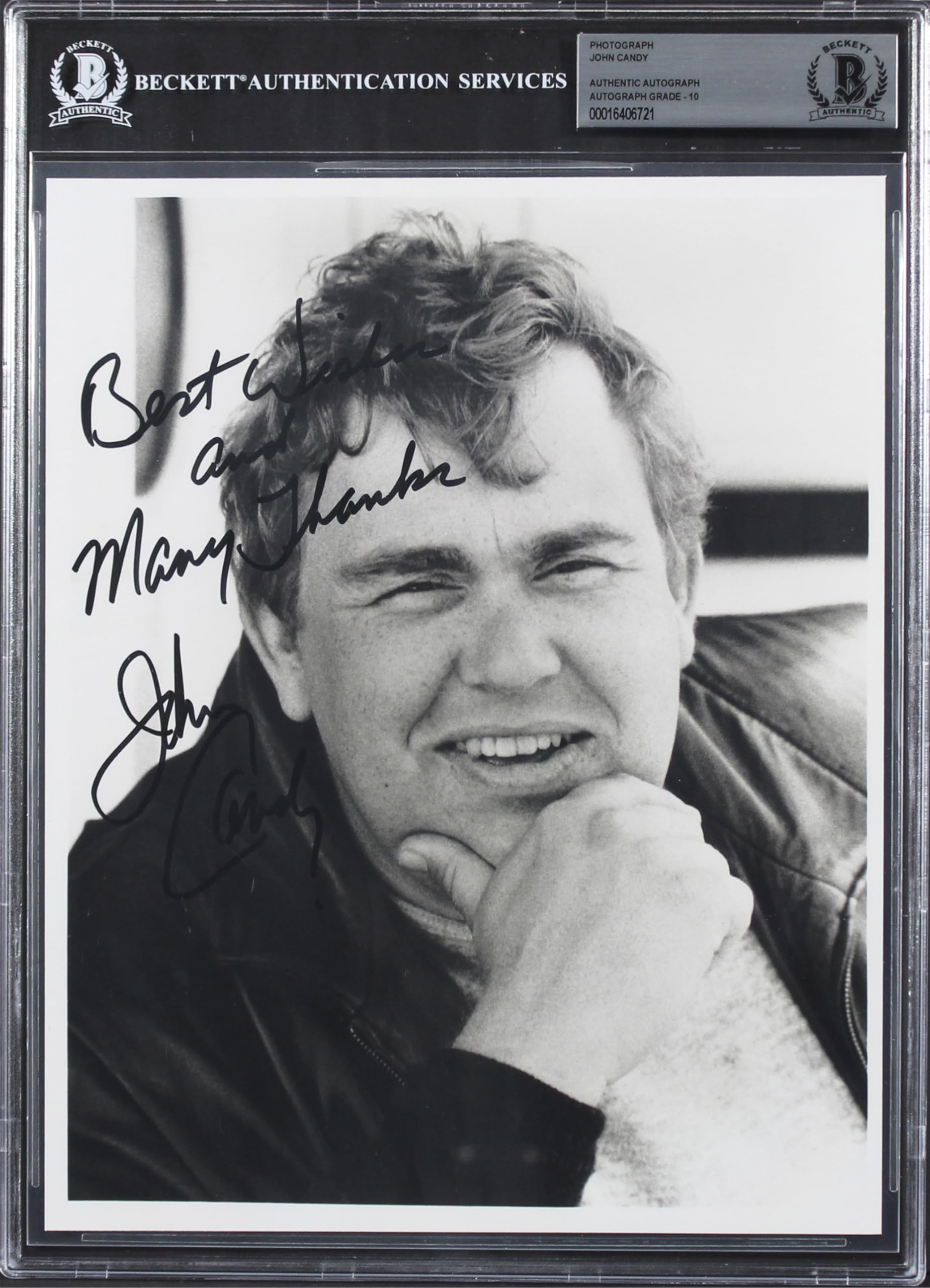 John Candy "Best Wishes & Many Thanks" Signed 8x10 Photo Auto 10! BAS Slabbed