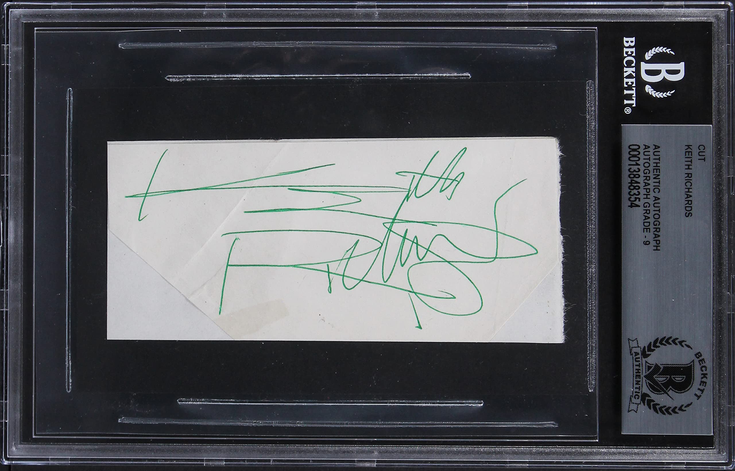 Keith Richards Rolling Stones Signed 2x4.5 Cut Sig Auto Graded 9! BAS Slabbed