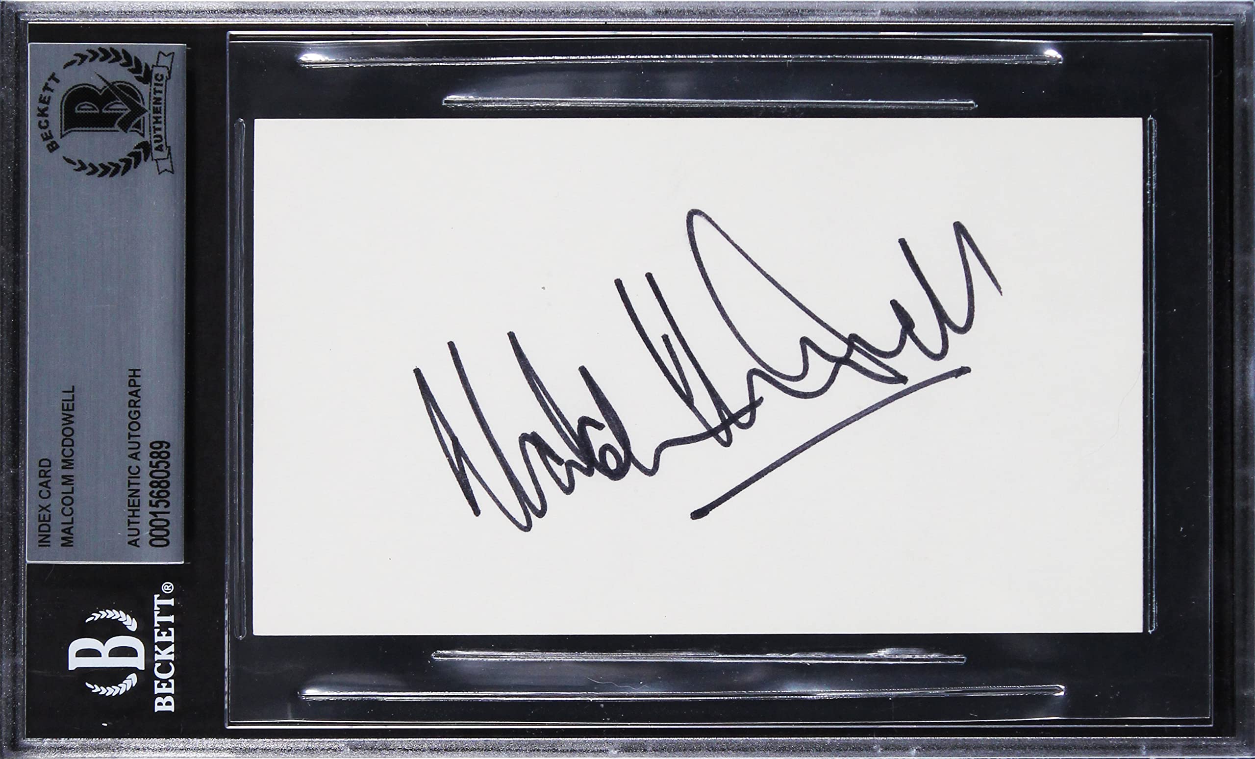 Malcolm McDowell A Clockwork Orange Authentic Signed 3x5 Index Card BAS Slabbed