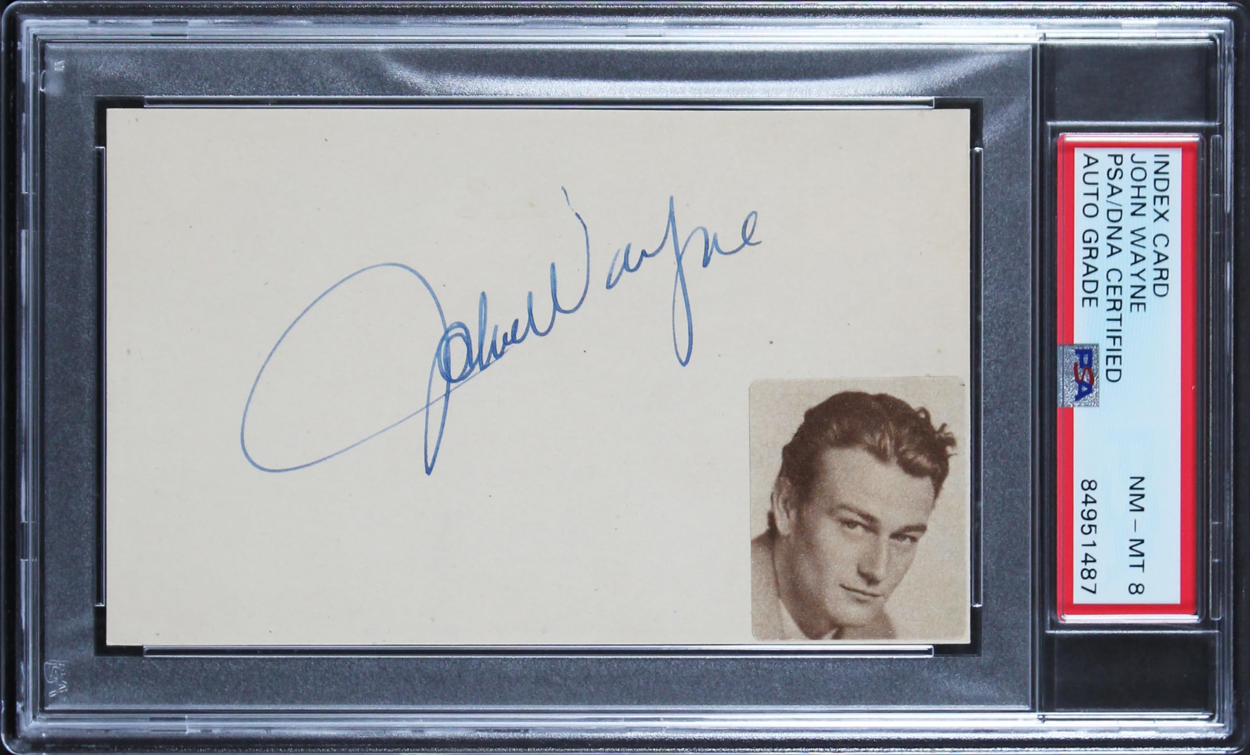 John Wayne True Grit Authentic Signed 3x5 Index Card Auto NM-MT 8 PSA Slabbed