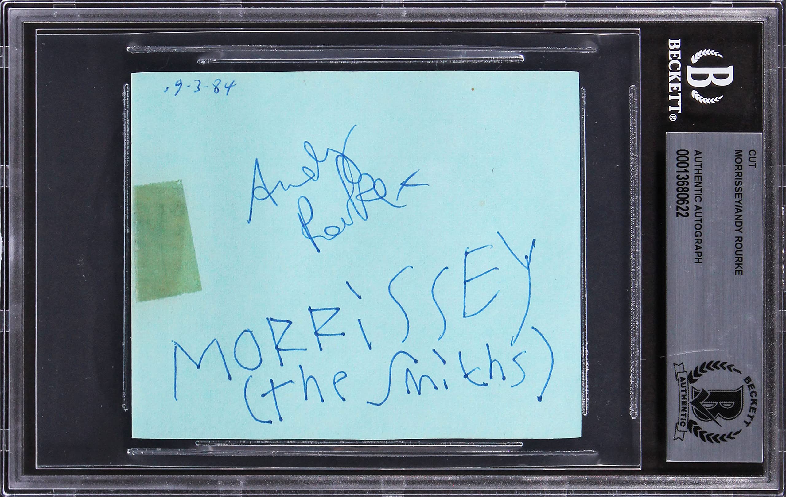 Morrissey & Andy Rourke The Smith's Signed 3.35x4 Cut Signature BAS Slabbed
