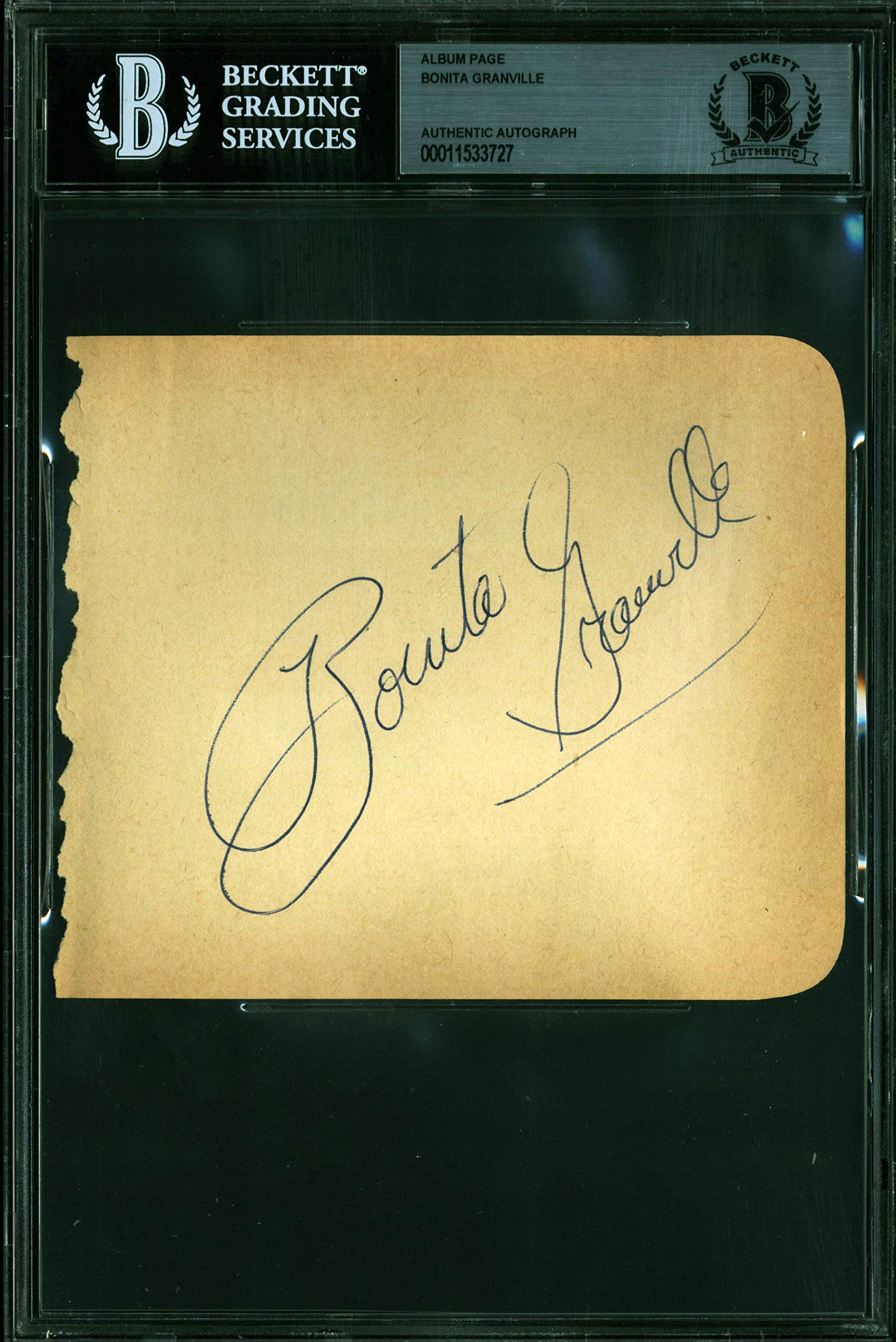 Bonita Granville These Three Authentic Signed 4.5x5.25 Album Page BAS Slabbed