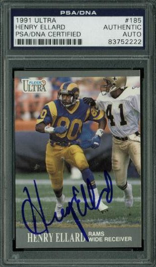 Rams Henry Ellard Authentic Signed Card 1991 Ultra #185 PSA/DNA Slabbed