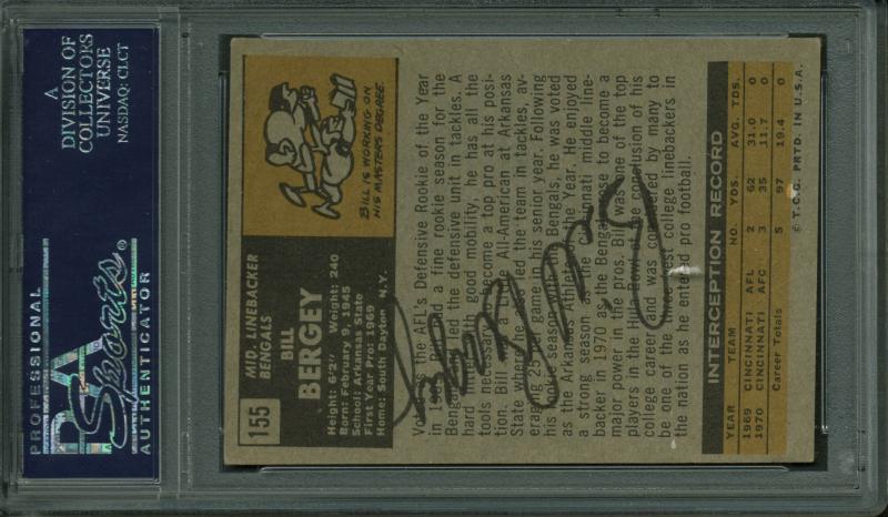 Bengals Bill Bergey Authentic Double Signed Card 1971 Topps #155 PSA/DNA Slabbed