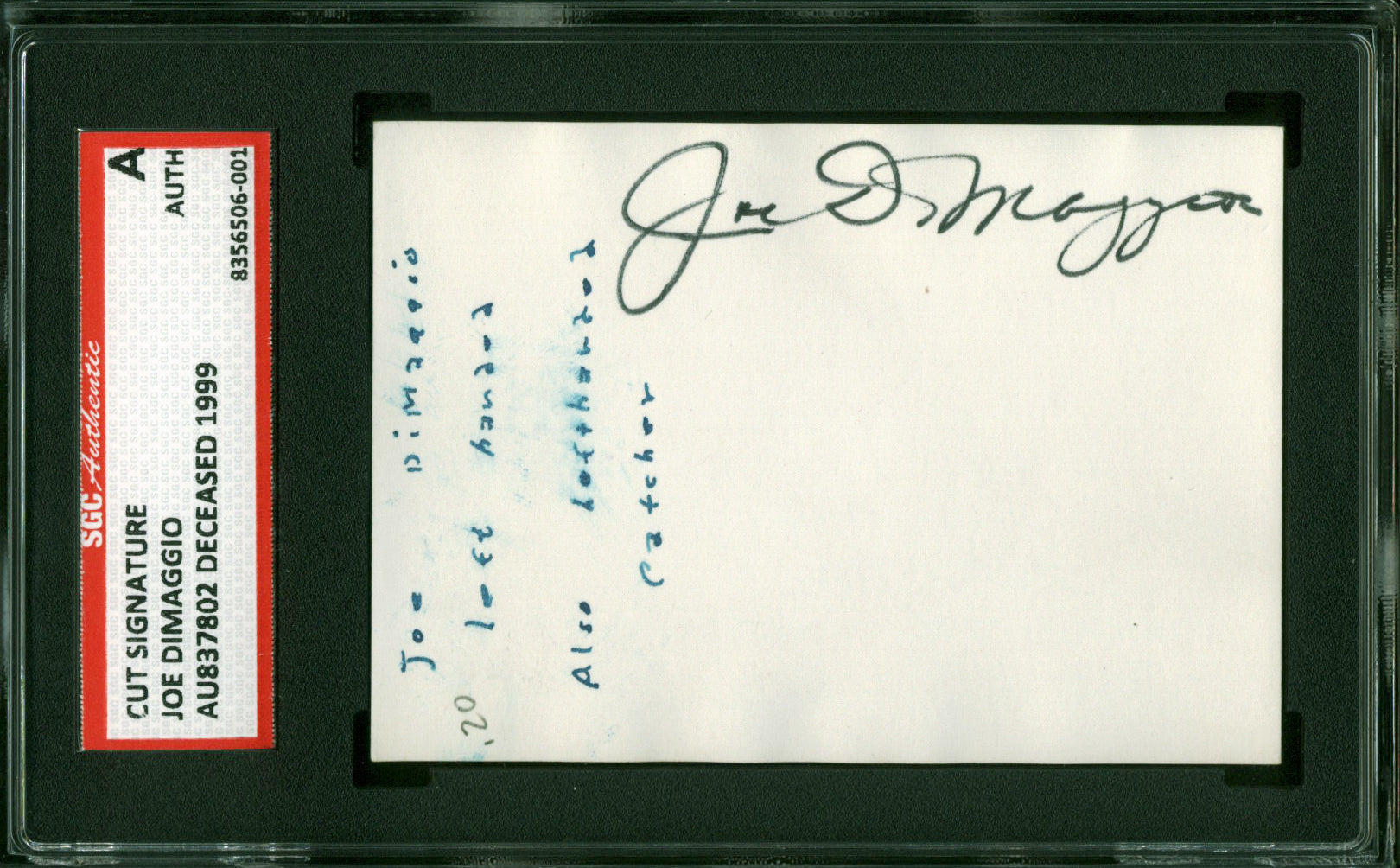 Yankees Joe DiMaggio Authentic Signed 2.5x3.5 Cut Signature SGC Authentic
