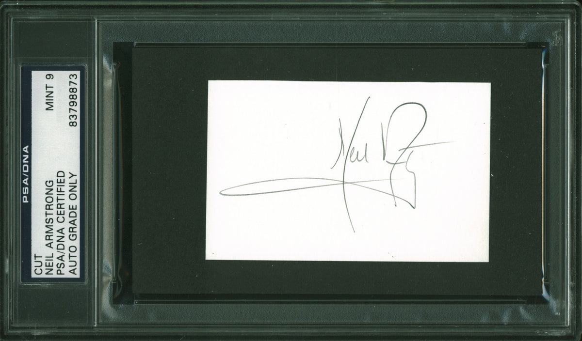 Neil Armstrong Apollo 11 Signed 2.5x3.5 Cut Auto Graded Mint 9! PSA/DNA Slabbed