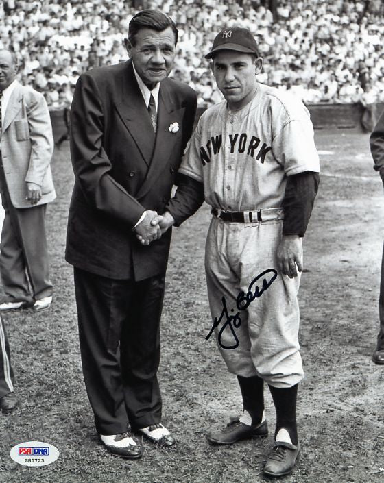 Yankees Yogi Berra Signed Authentic 8X10 Photo W/ Babe Ruth PSA/DNA