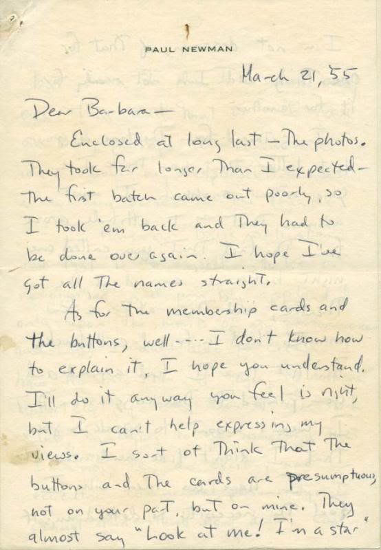 Paul Newman Signed 6.25X9 March 1955 3 Page Hand Written Letter PSA/DNA #V07957