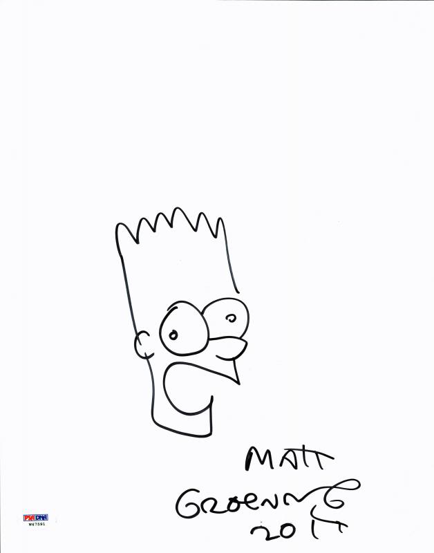 Matt Groening Authentic Signed 11X14 Bart Simpson Hand Drawn Sketch PSA #W47591