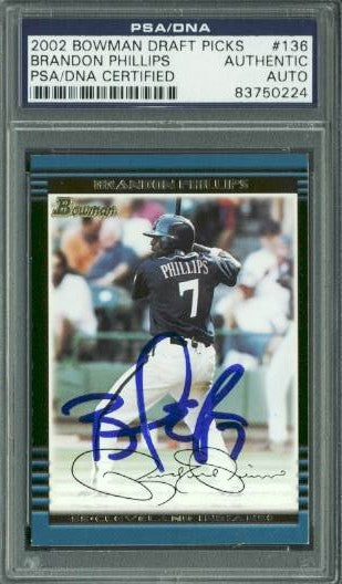 Indians Brandon Phillips Signed Card 2002 Bowman Draft Picks Rc #136 PSA Slabbed