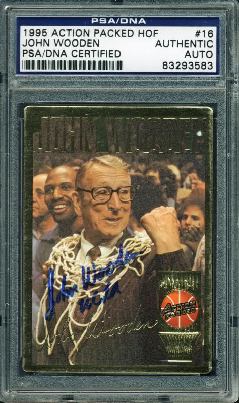 Ucla John Wooden Double Signed Card 1995 Action Packed HOF #16 PSA/DNA Slabbed