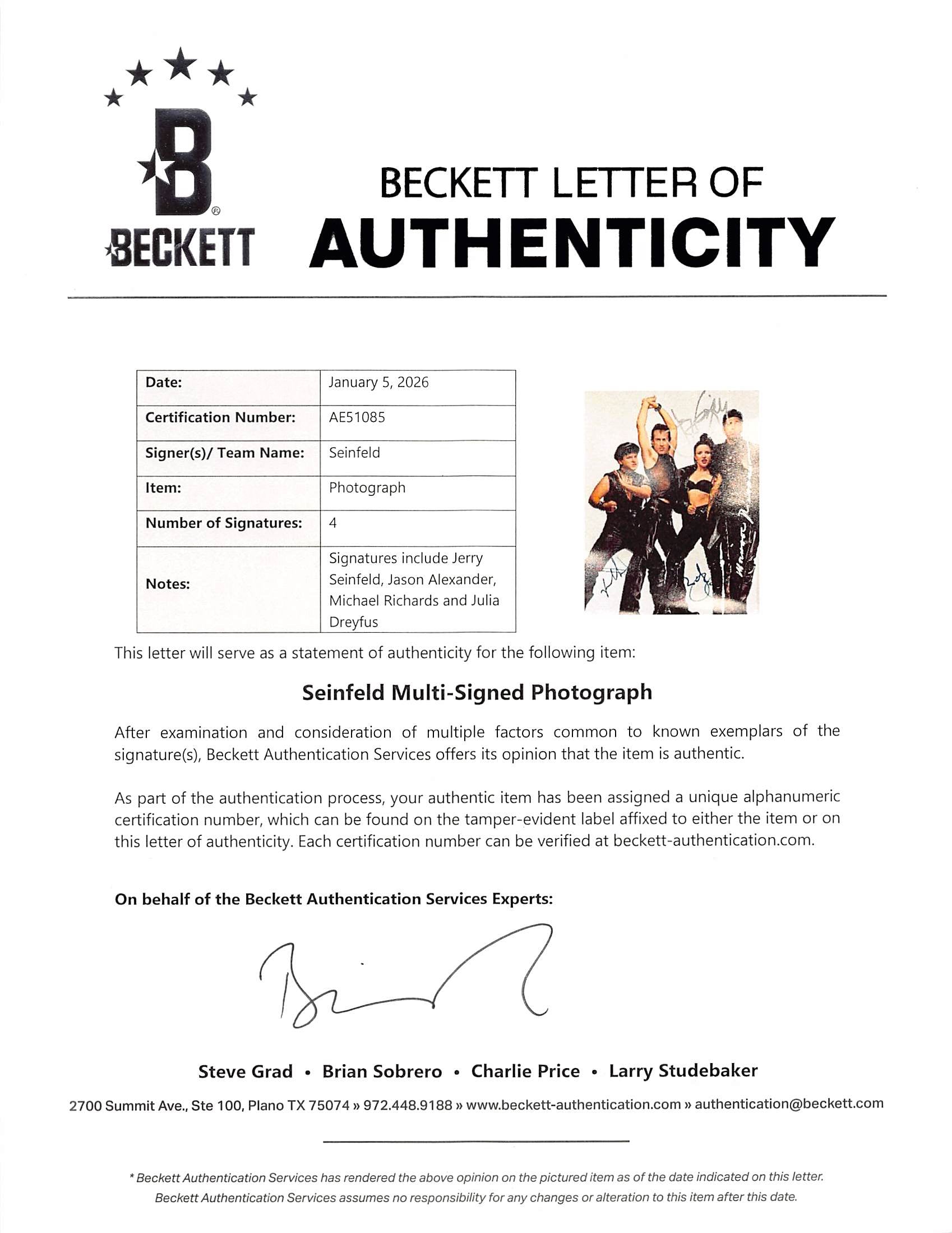 Seinfeld (4) Seinfeld, Alexander, Richards, Louis-Dreyfus Signed 11x14 Photo BAS
