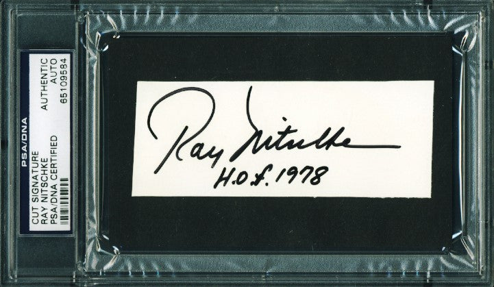 Packers Ray Nitschke 'HOF 1978' Authentic Signed 1.75X4.25 Cut PSA/DNA Slabbed