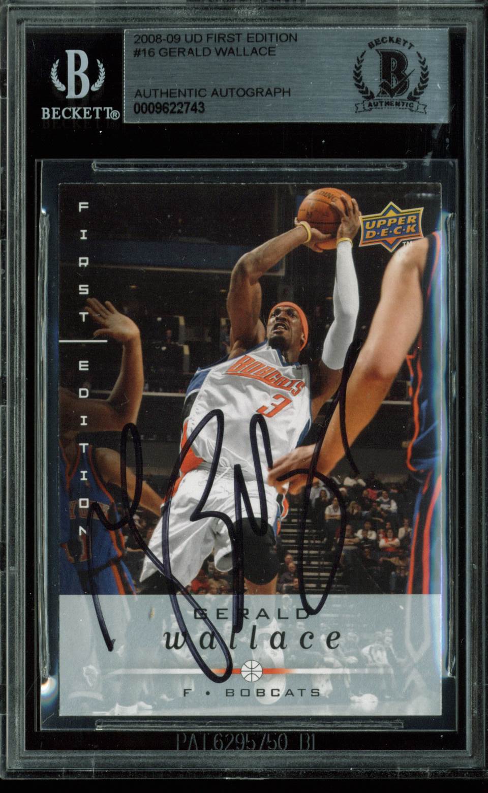 Bobcats Gerald Wallace Signed Card 2008 UD First Edition #16 BAS Slabbed