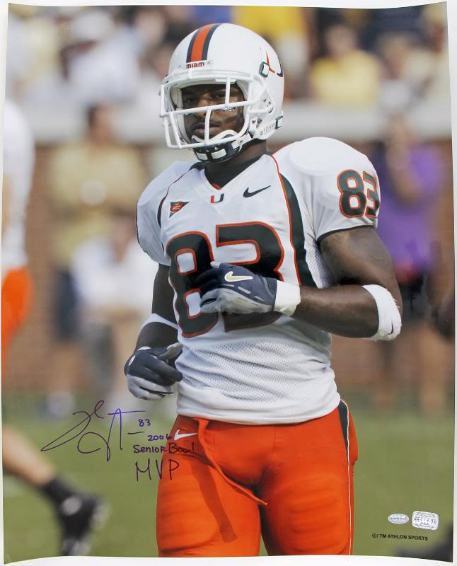Miami Sinorice Moss '2006 Senior Bowl MVP' Signed Authentic 16X20 Photo Gtsm