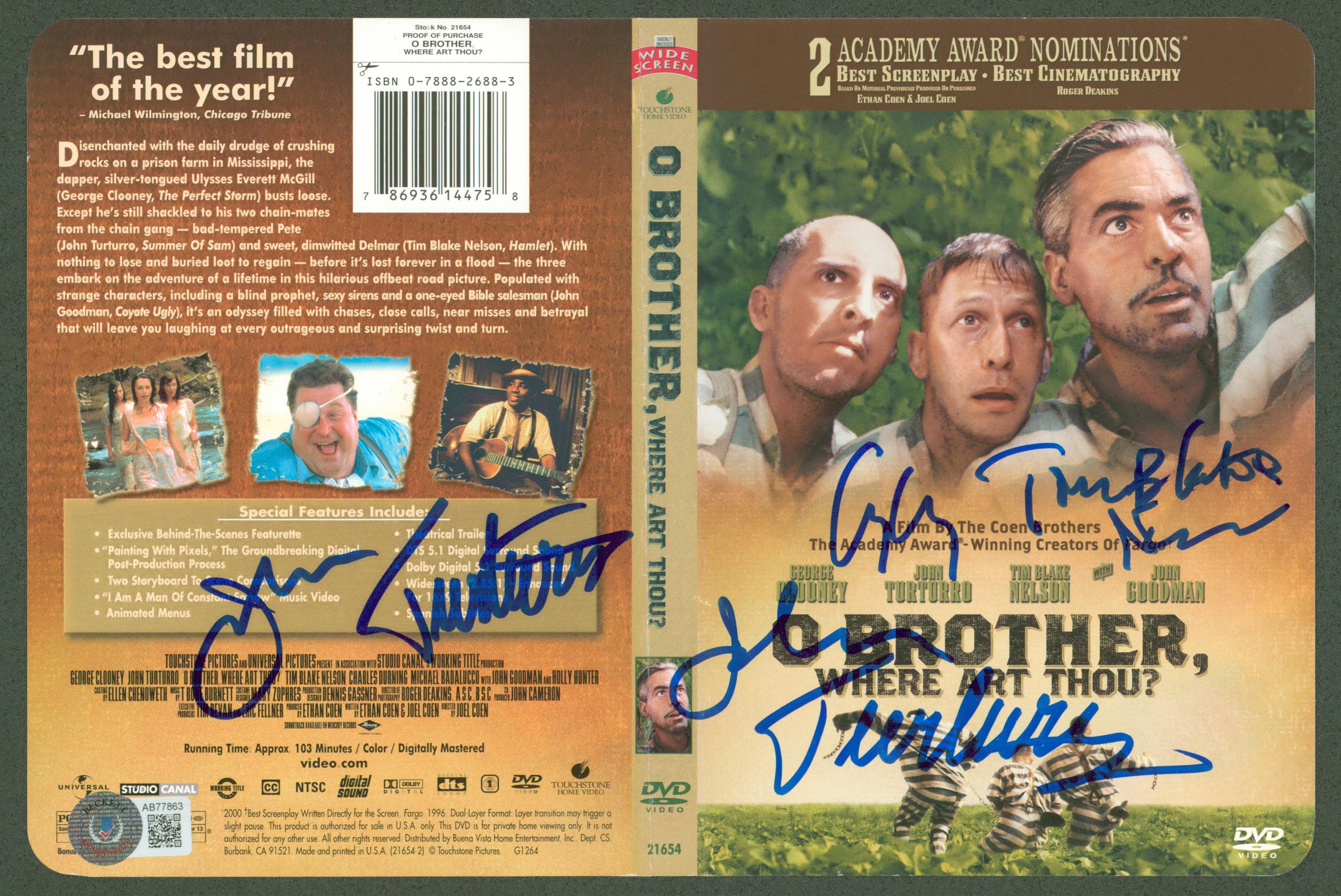 George Clooney, John Turturro & Tim Blake Nelson Signed DVD Cover BAS #AB77863