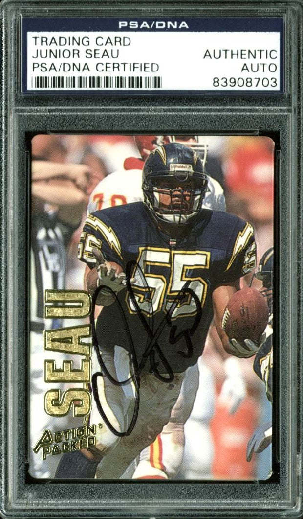 Chargers Junior Seau Authentic Signed Card 1993 Action Packed #80 PSA Slabbed