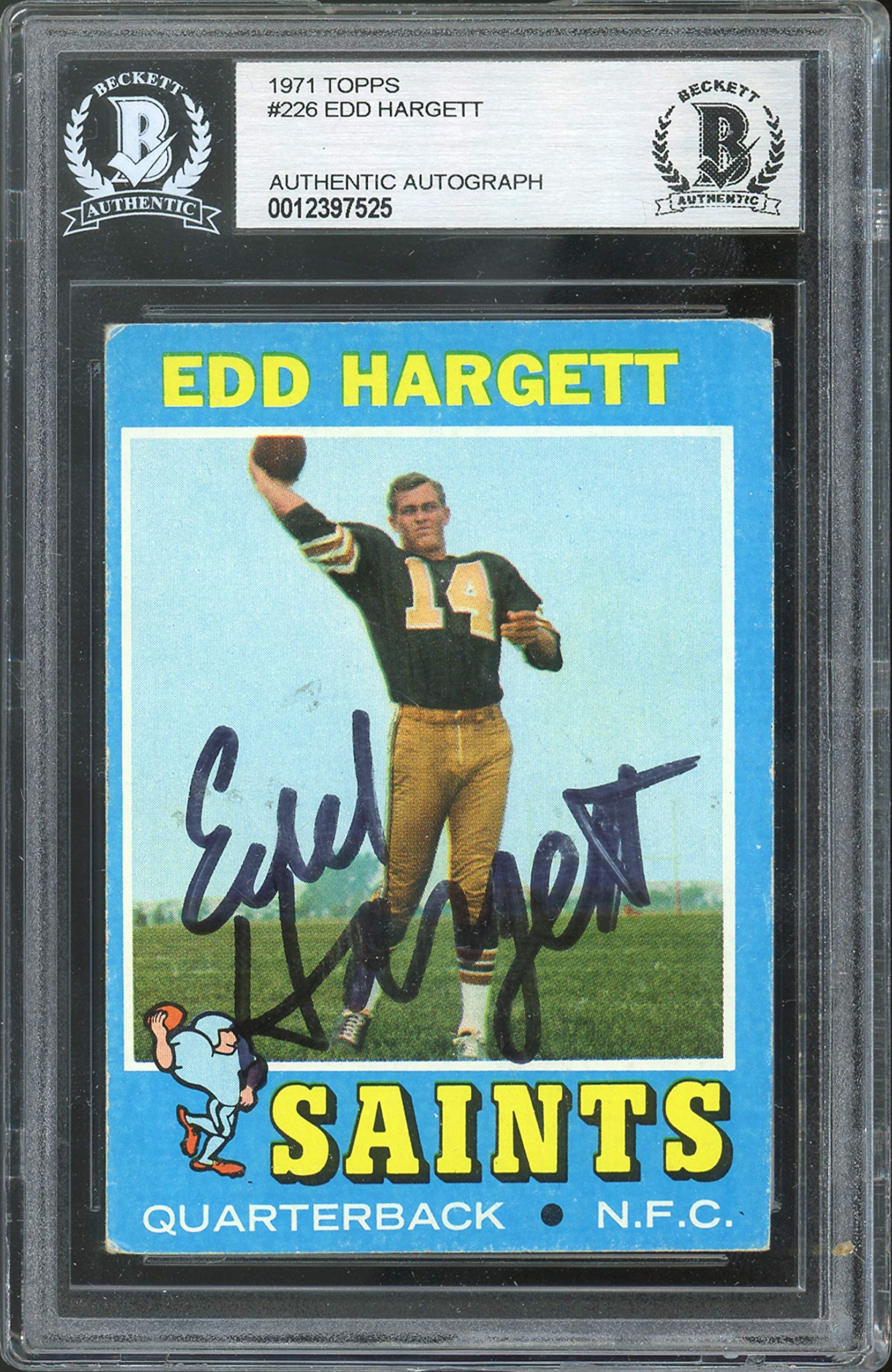 Saints Edd Hargett Authentic Signed 1971 Topps #226 Card BAS Slabbed