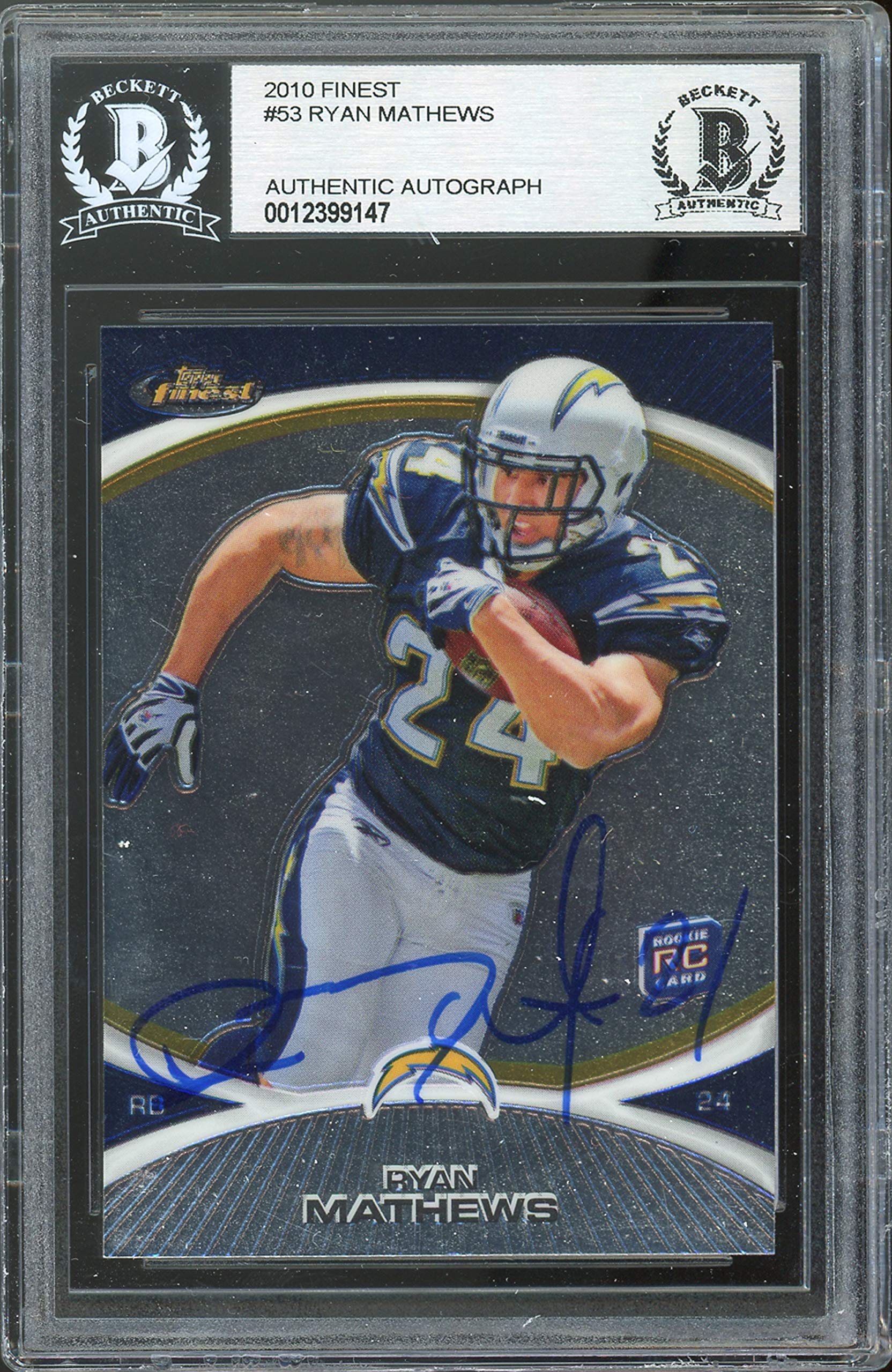 Chargers Ryan Mathews Authentic Signed 2010 Finest #53 Card BAS Slabbed