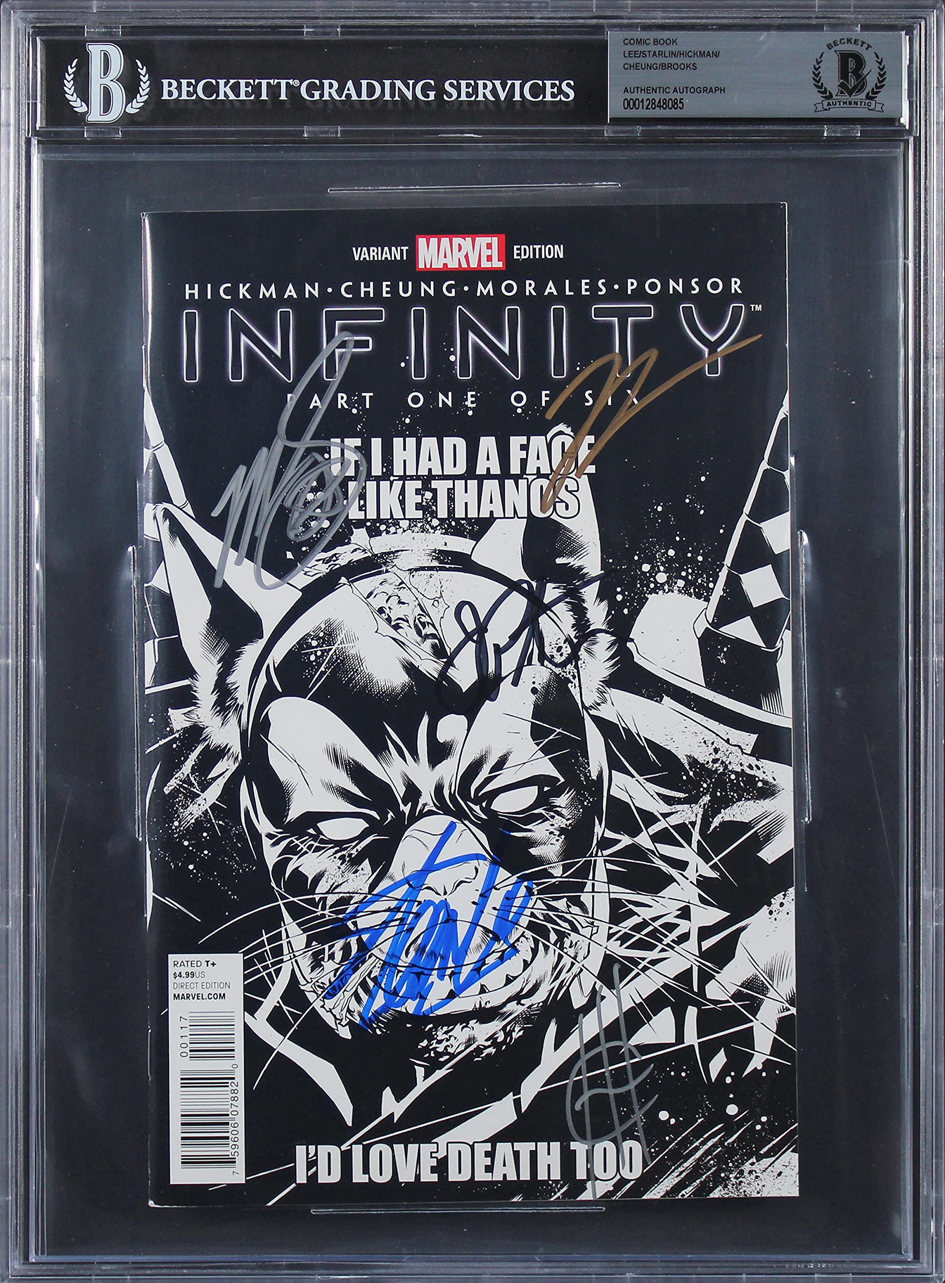 (5) Stan Lee, Starlin, +3 Signed Avengers Infinity Part 1 of 6 Comic BAS Slabbed