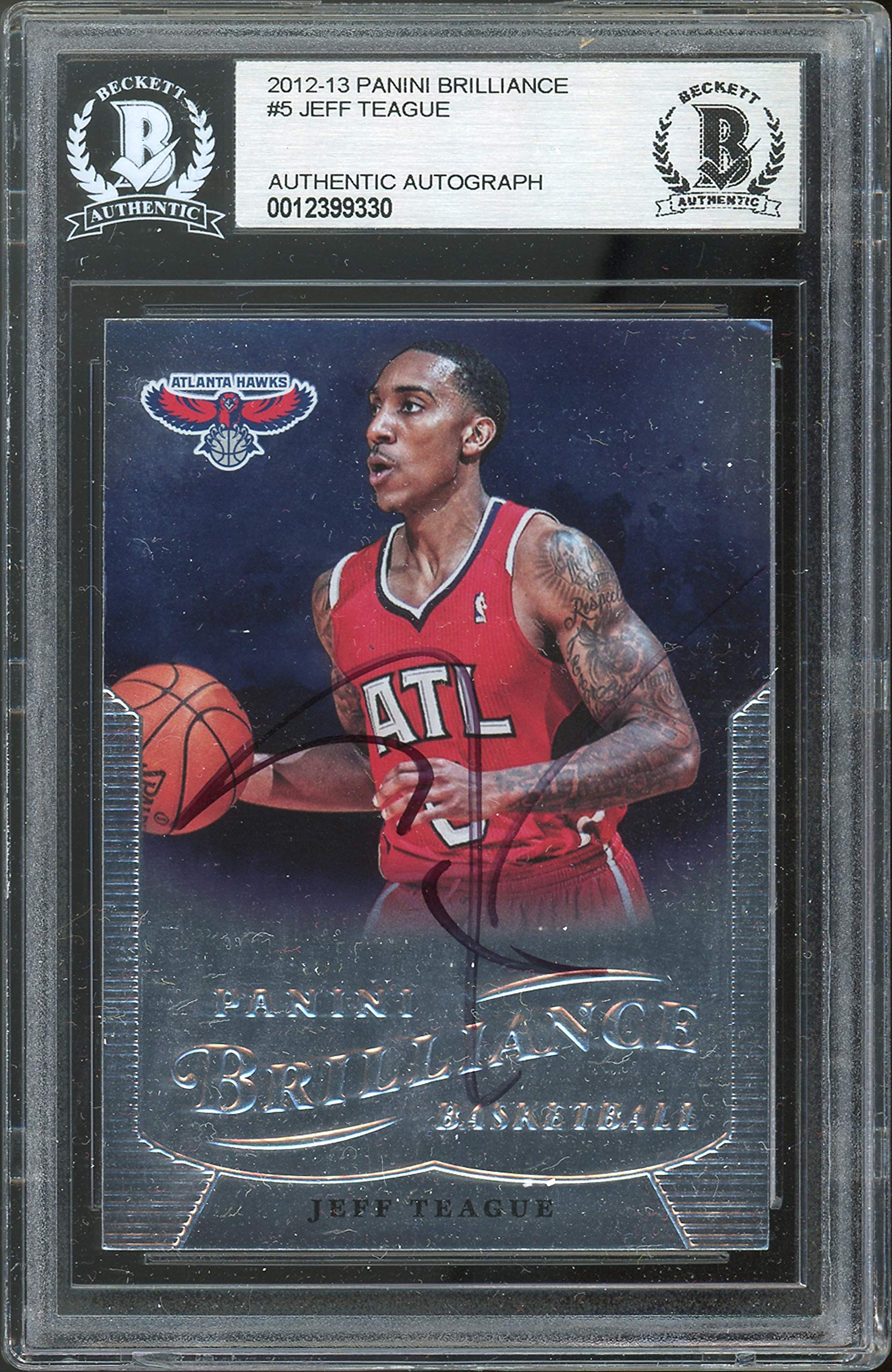 Hawks Jeff Teague Authentic Signed 2012 Panini Brilliance #5 Card BAS Slabbed