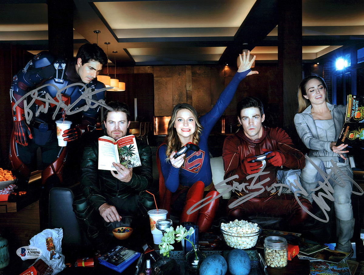 CW DC Stars (3) Gustin, Routh, Lotz Authentic Signed 11x14 Photo BAS #A39896