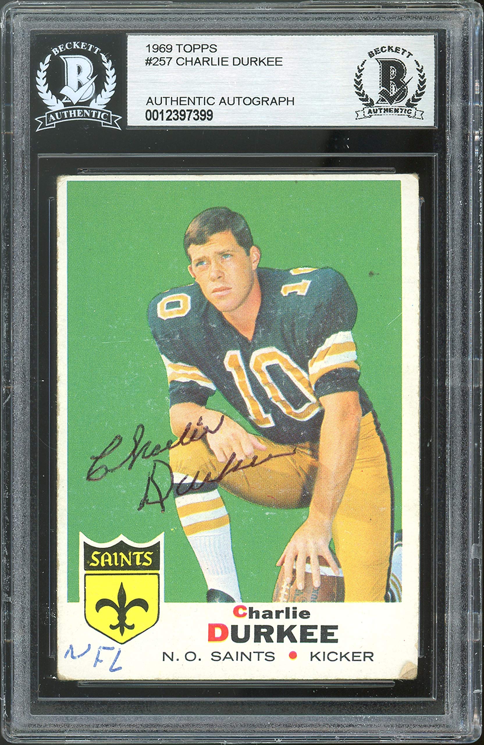Saints Charlie Durkee Authentic Signed 1969 Topps #257 Card BAS Slabbed