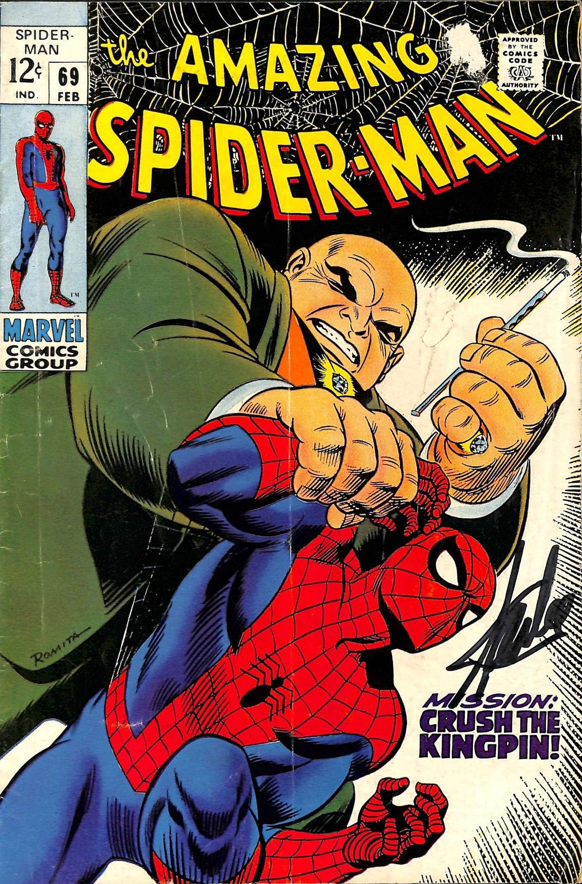 Stan Lee Signed Amazing Spider-Man #69 Comic Book Crush The Kingpin PSA #W18606