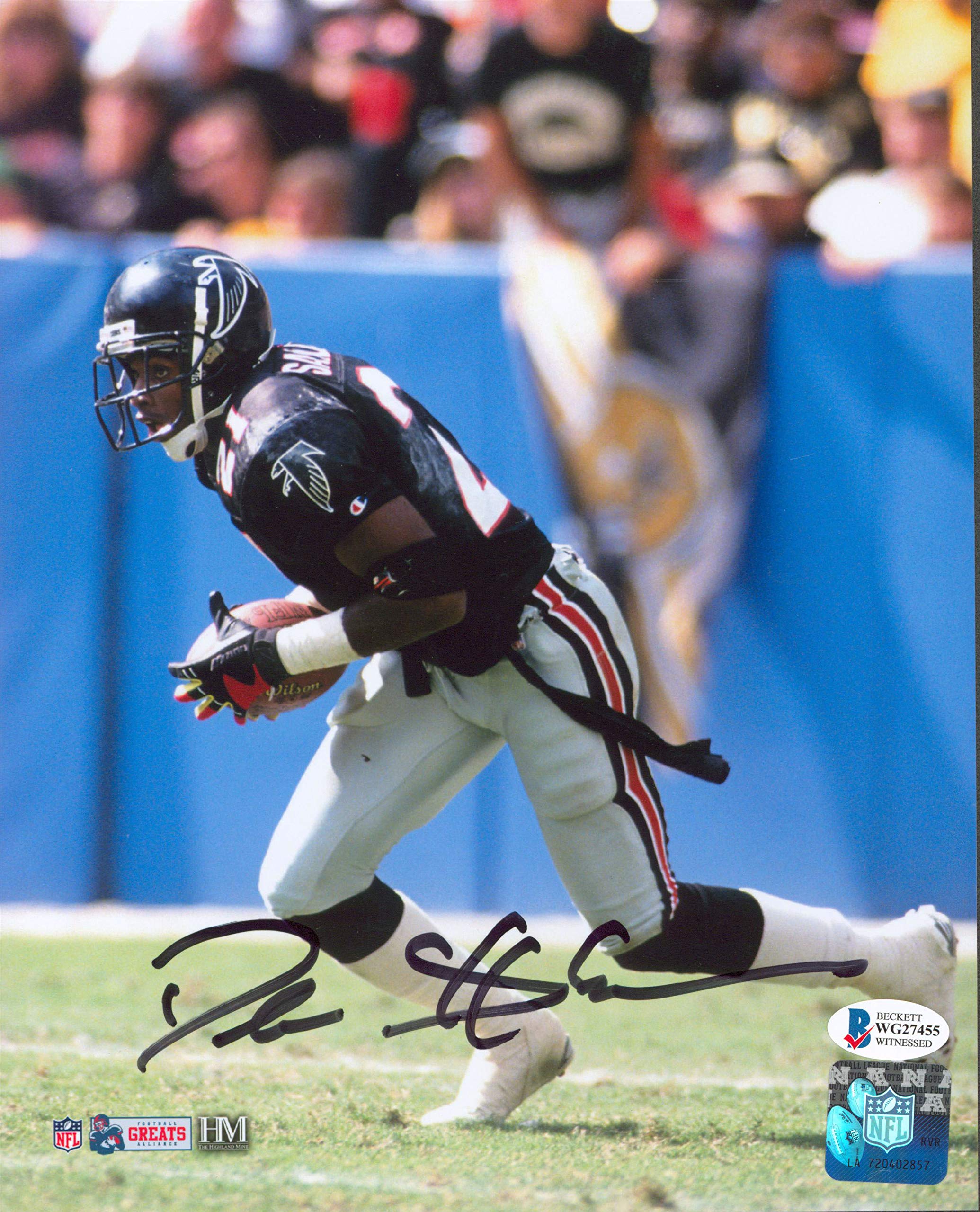 Falcons Deion Sanders Authentic Signed 8x10 Vertical Photo BAS Witnessed