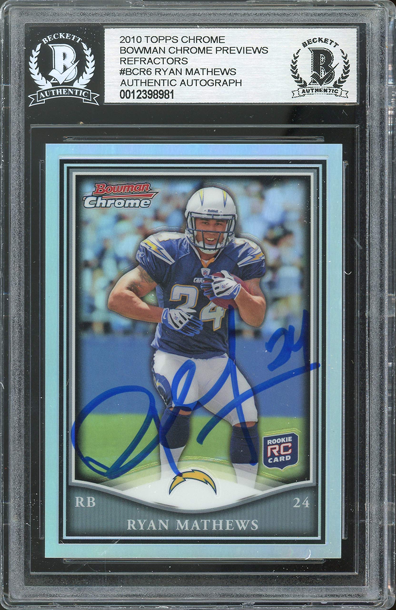 Chargers Ryan Mathews Signed 2010 Topps Bowman Chrome Refractor #BCR6 BAS Slab 2