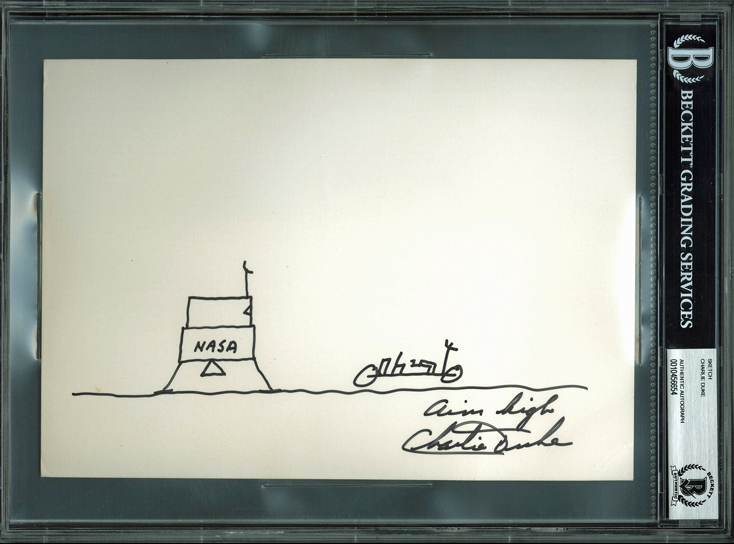 Charlie Duke Apollo 16 Authentic Signed 7.5x10.5 Lunar Sketch BAS Slabbed