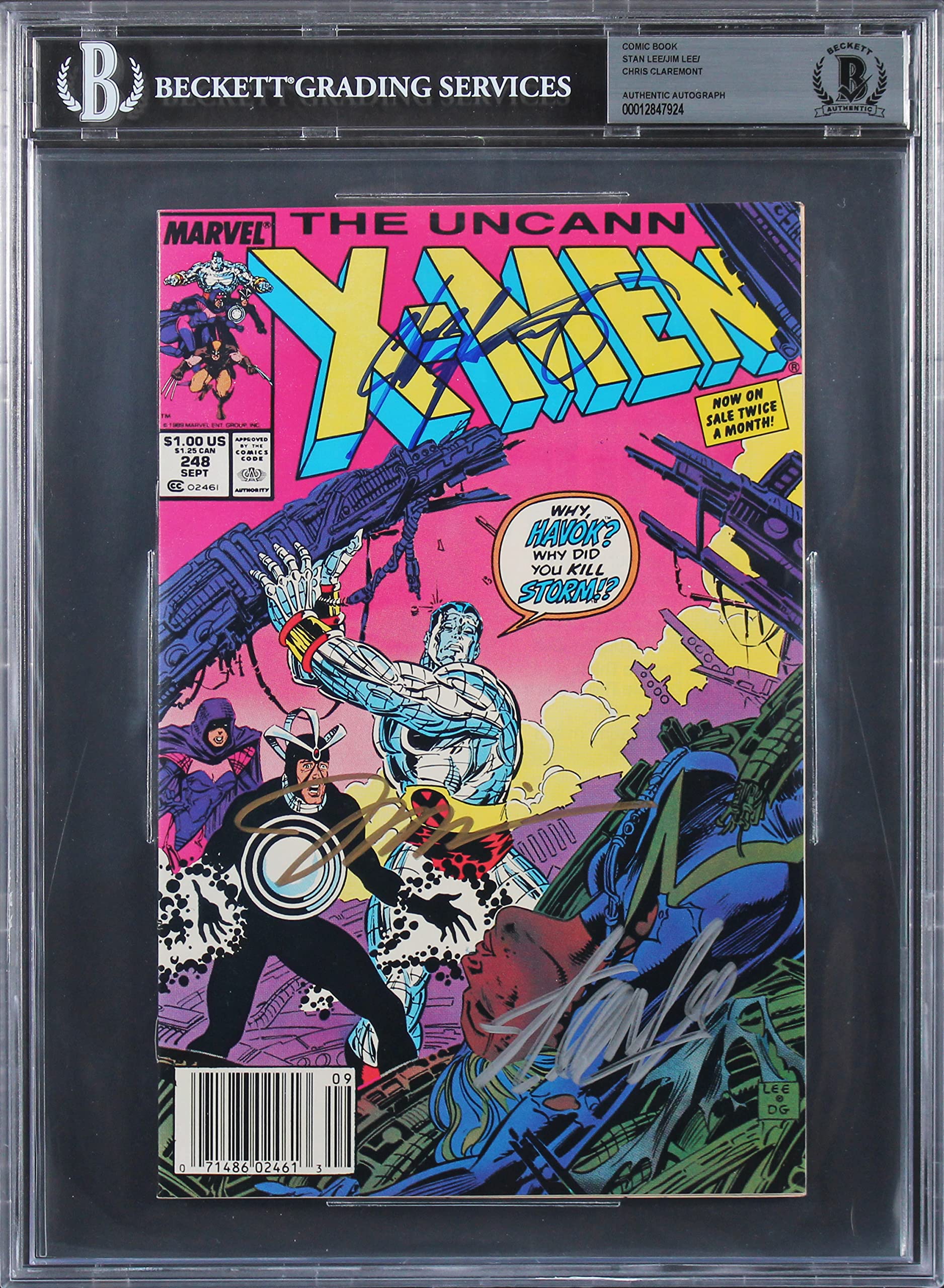(3) Stan Lee, Lee & Claremont Signed The Uncanny X-Men #248 Comic BAS Slabbed