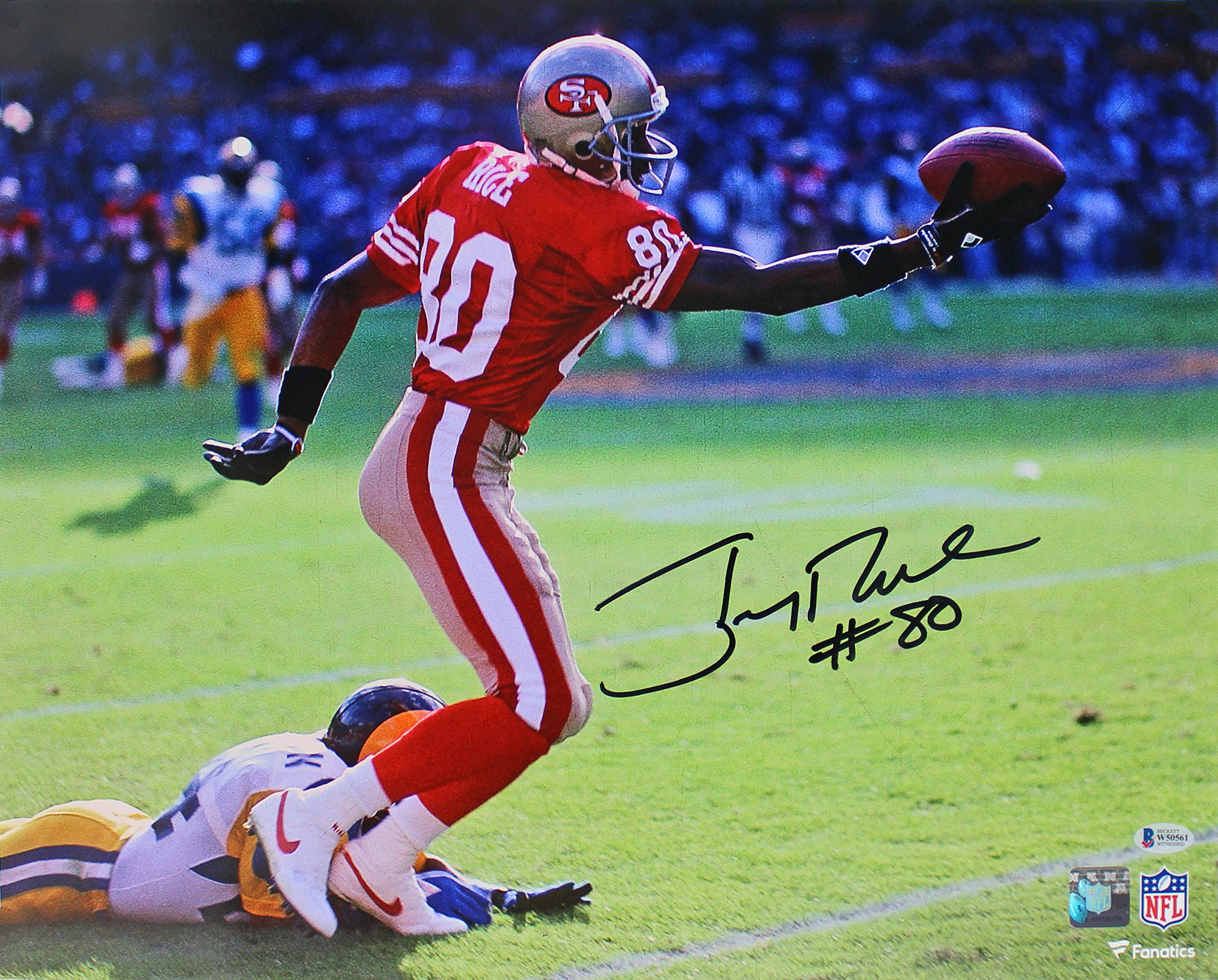 49ers Jerry Rice Authentic Signed Horizontal Catch 16x20 Photo BAS Witnessed