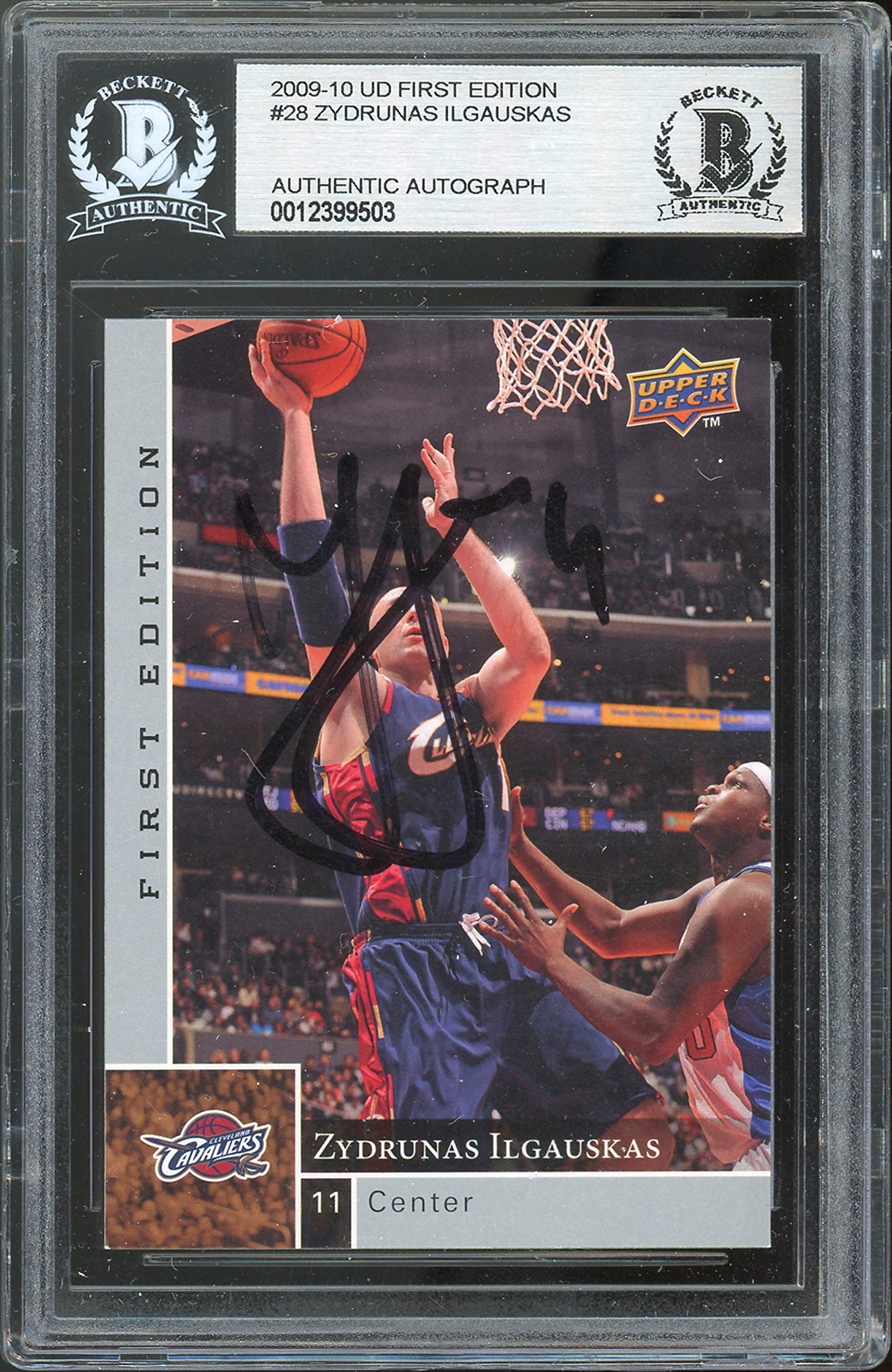 Cavaliers Zydrunas Ilgauskas Signed 2009 UD First Edition #28 Card BAS Slabbed