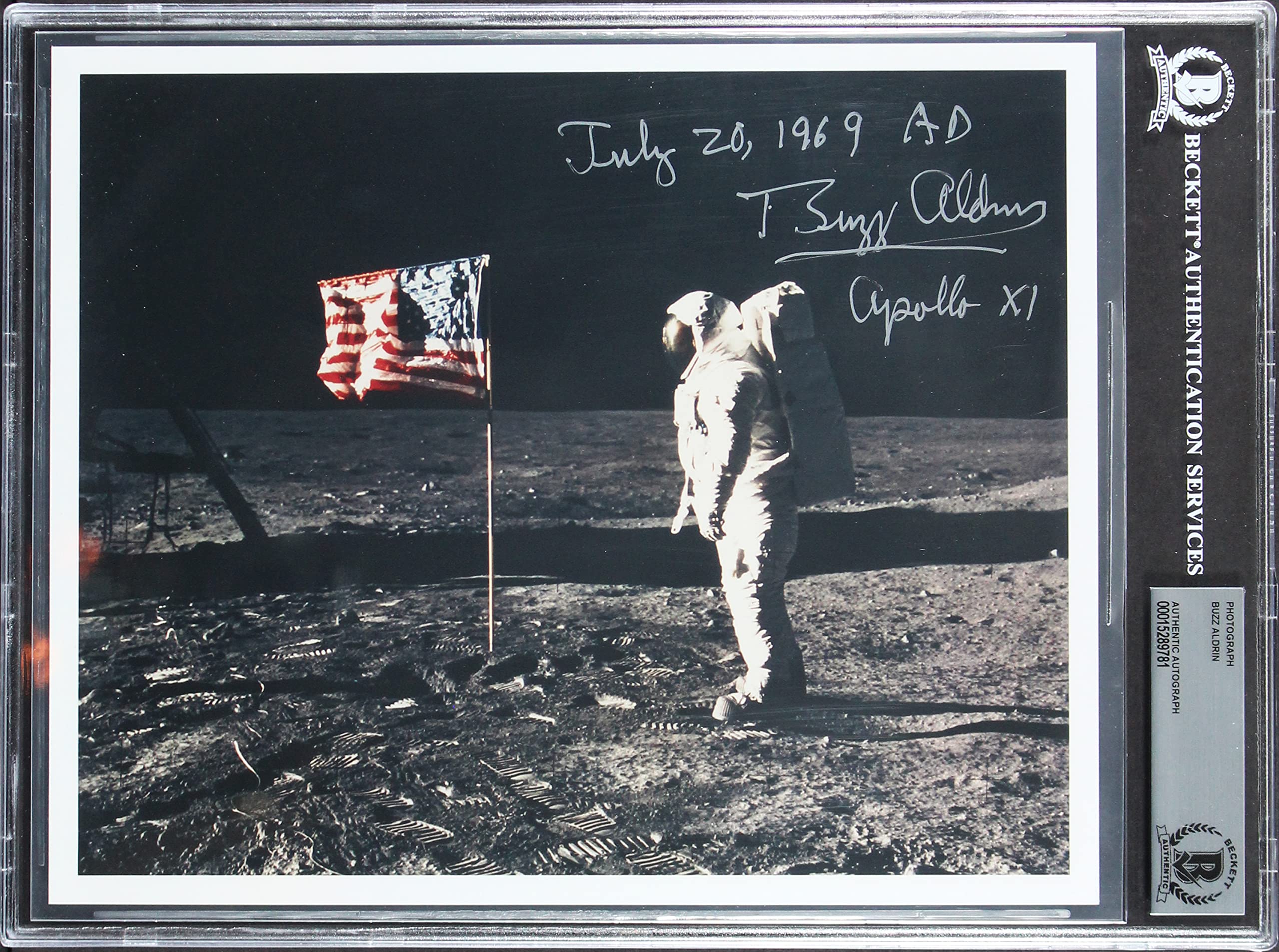 Edwin Buzz Aldrin "1969 AD Apollo XI" Authentic Signed 8x10 B&W Photo BAS Slab