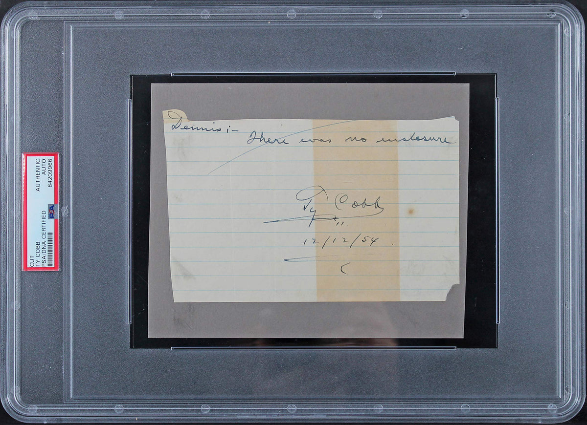 Tigers Ty Cobb 12/12/54 Authentic Signed 4.25x6.75 Cut Signature PSA/DNA Slabbed