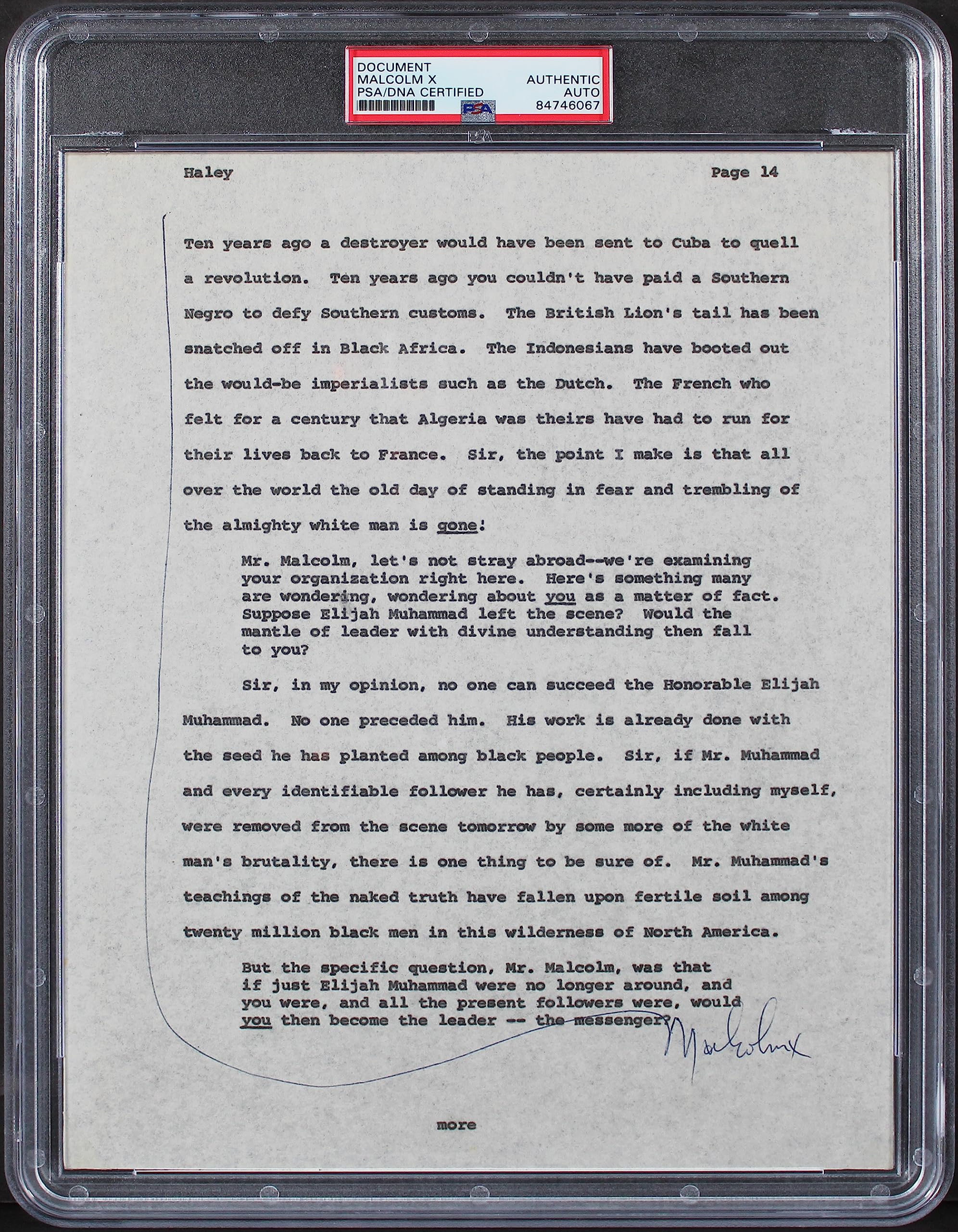 Malcolm X Authentic Signed 8.5x11 Document PSA/DNA Slabbed
