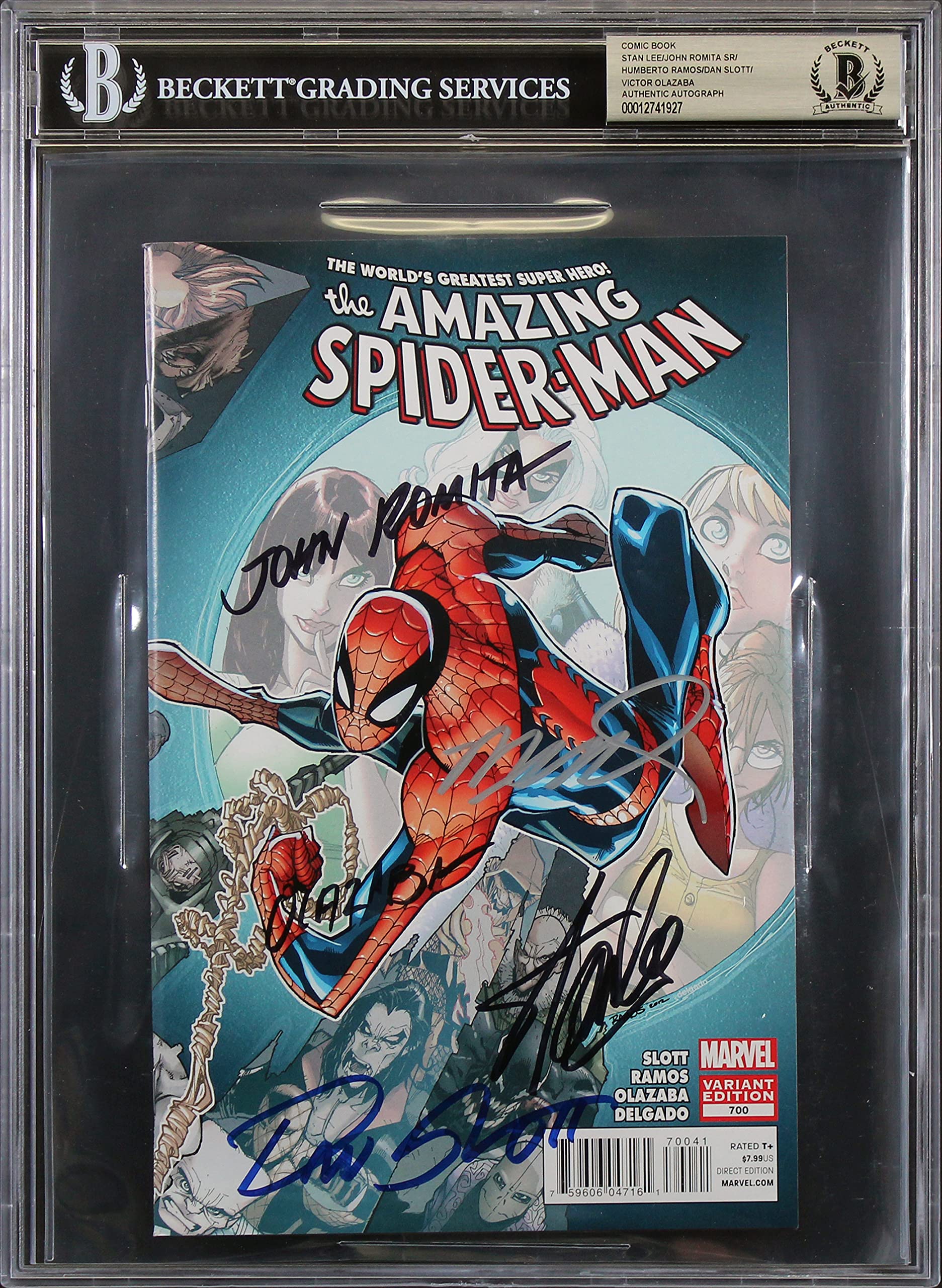 (5) Stan Lee +4 Signed The Amazing Spider-Man #700 Variant Ed Comic BAS Slabbed
