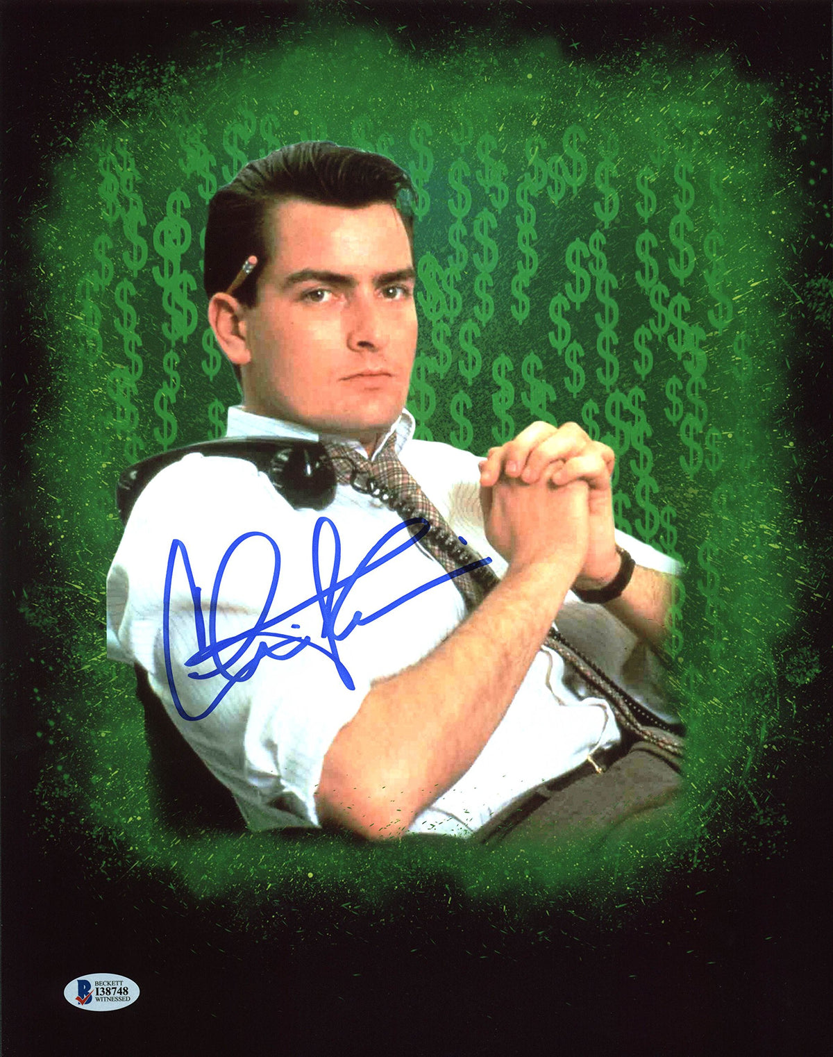 Charlie Sheen Wall Street Authentic Signed 11X14 Photo BAS Witnessed 9