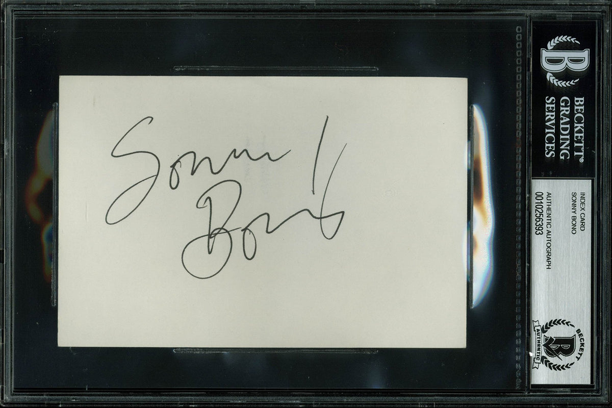 Sonny Bono Authentic Signed 4x6 Index Card Autographed BAS Slabbed