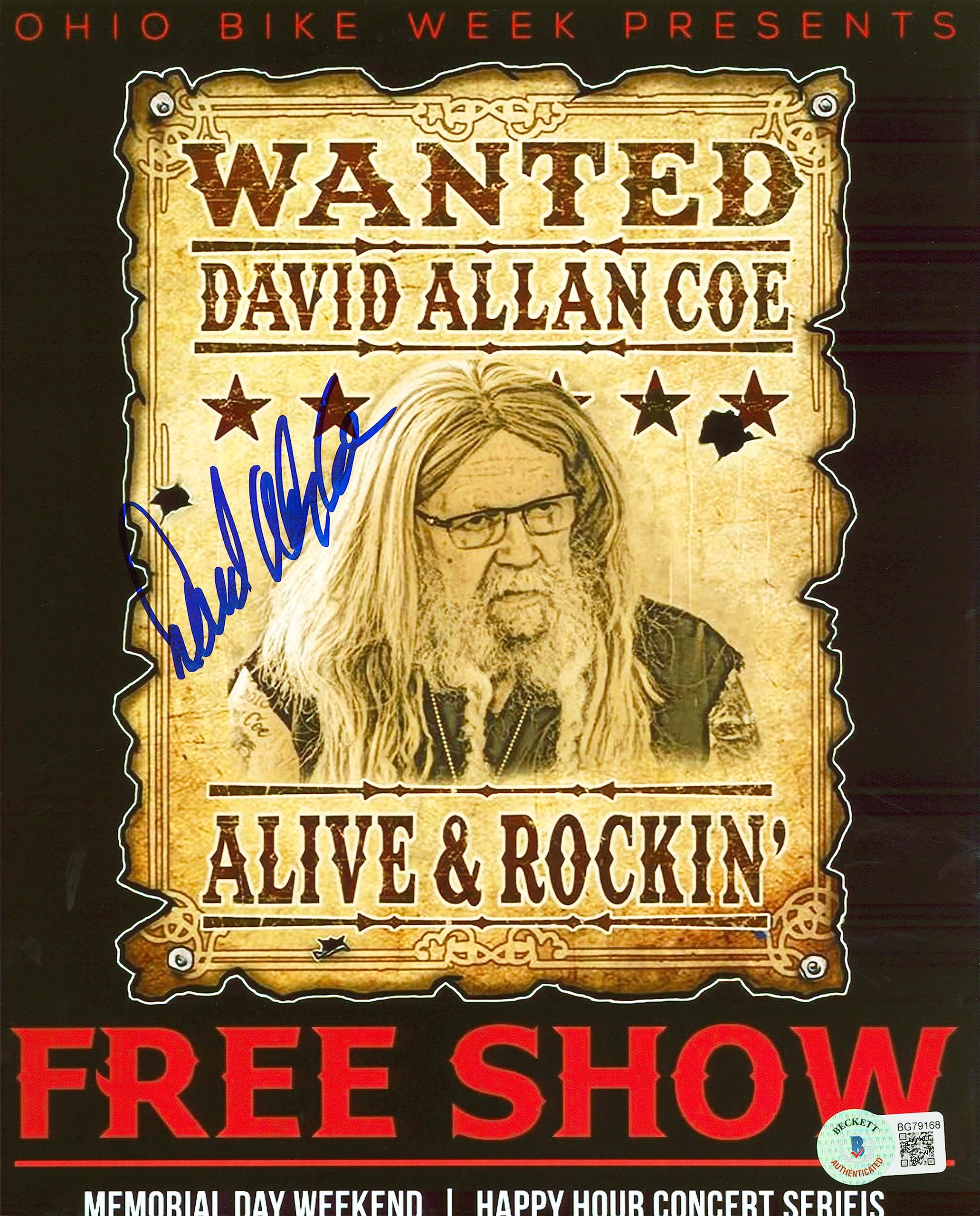 David Allan Coe Country Musician Authentic Signed 8x10 Photo BAS #BG79168