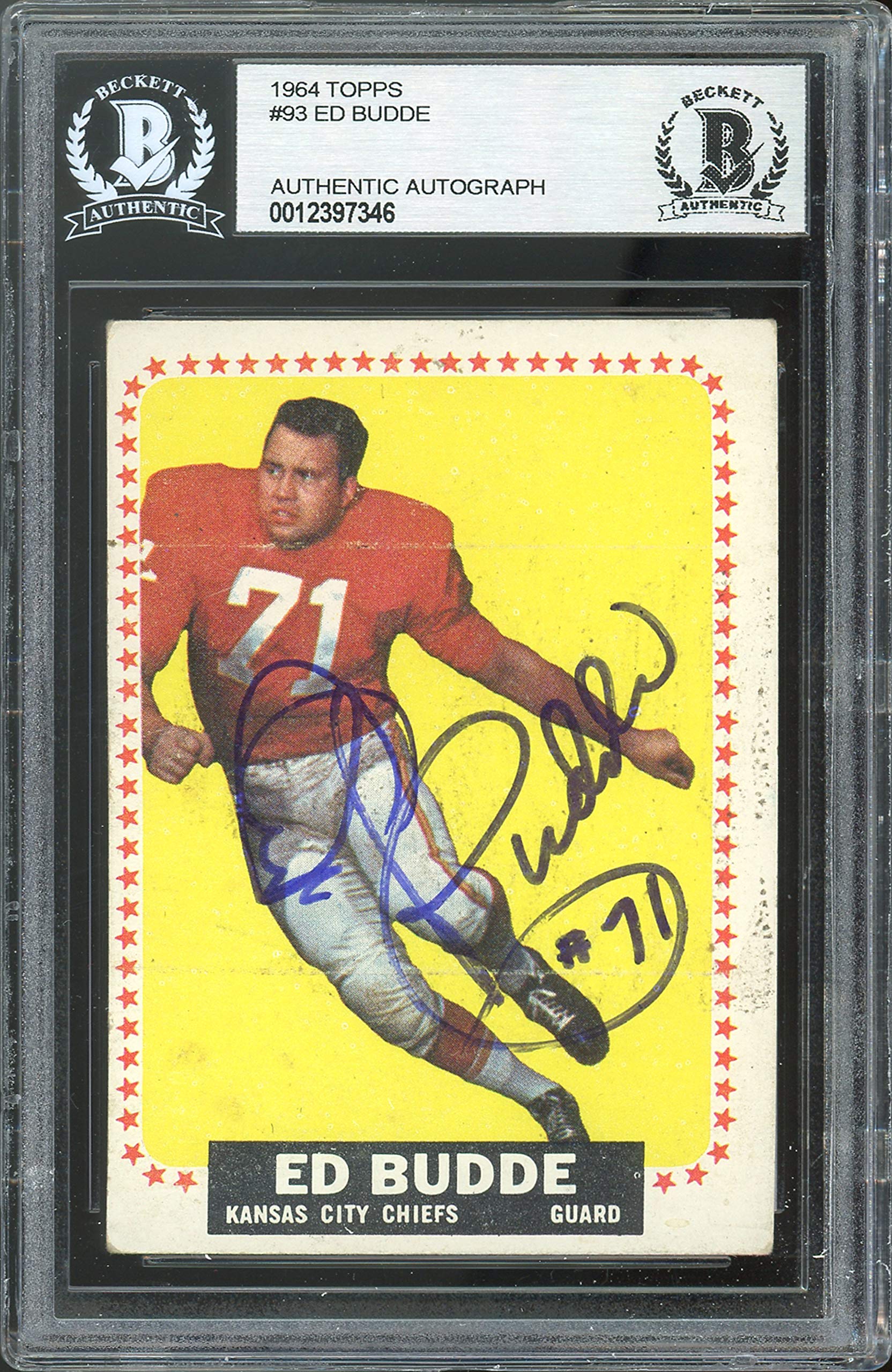 Chiefs Ed Budde Authentic Signed 1964 Topps #93 Card BAS Slabbed #28\2
5