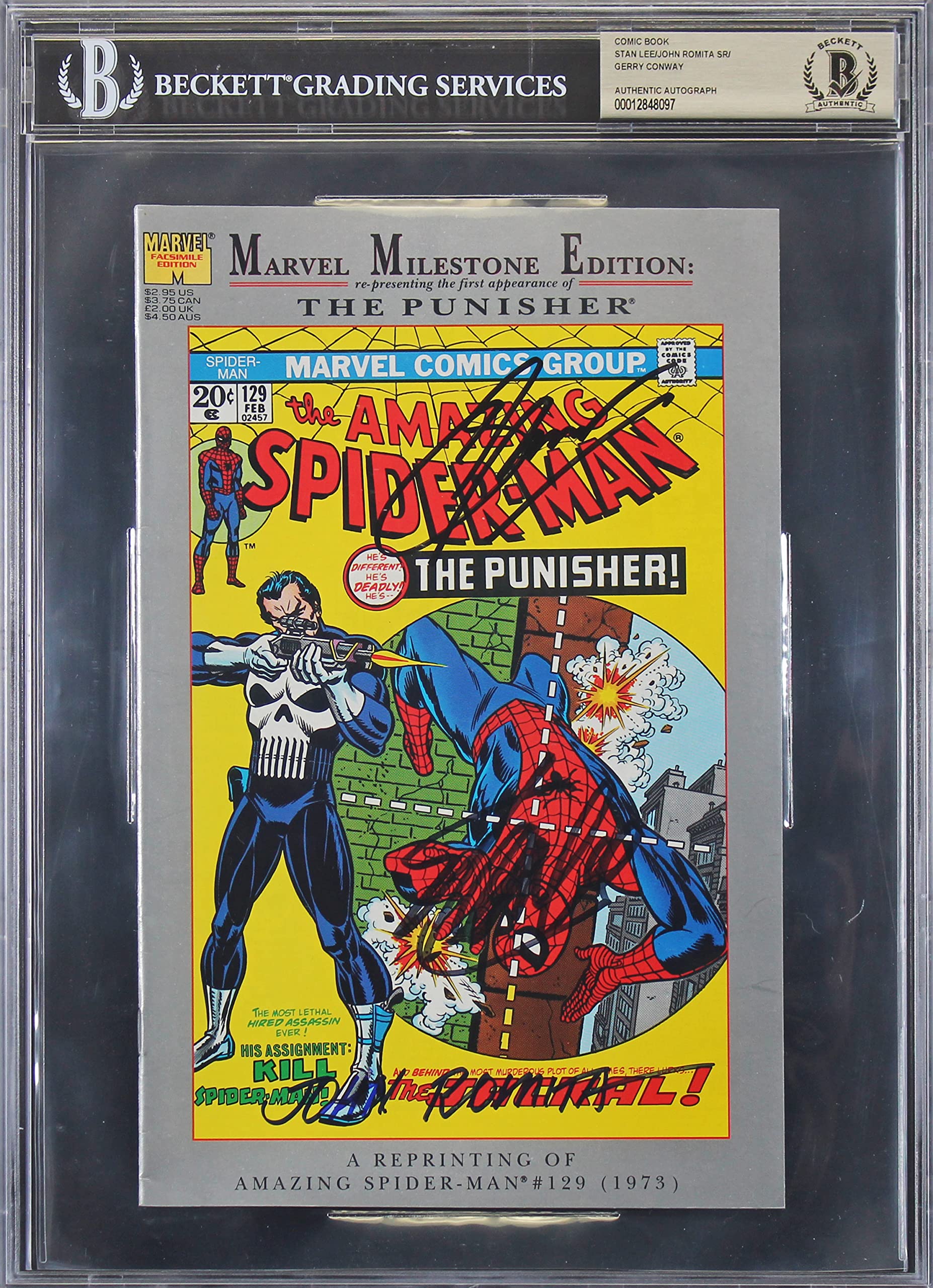 (3) Stan Lee, Romita & Conway Signed Amazing Spider-Man #129 Comic BAS Slabbed