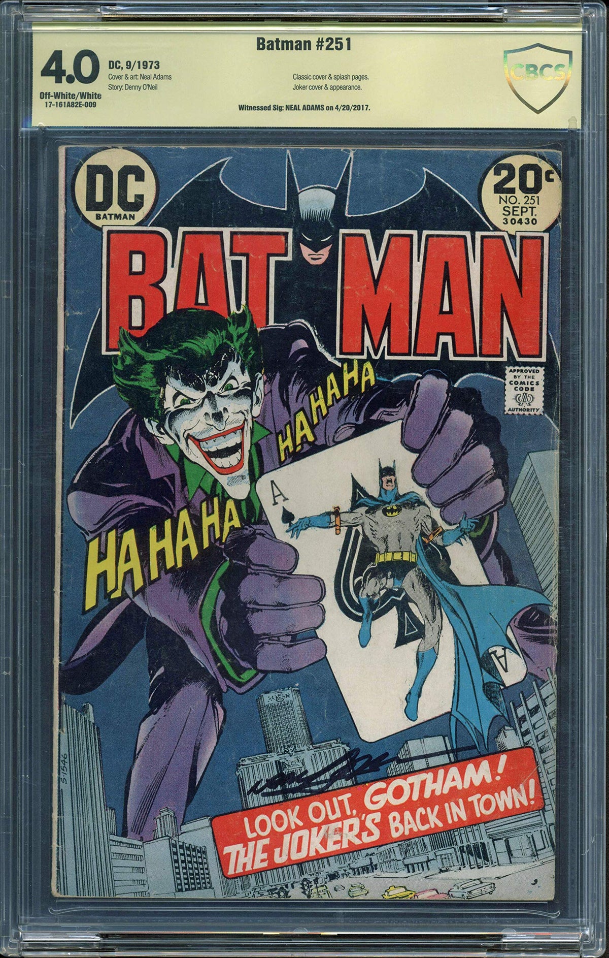 Neal Adams Signed Batman #251 9/1973 Joker Classic Cover Comic Graded 4.0 CBCS