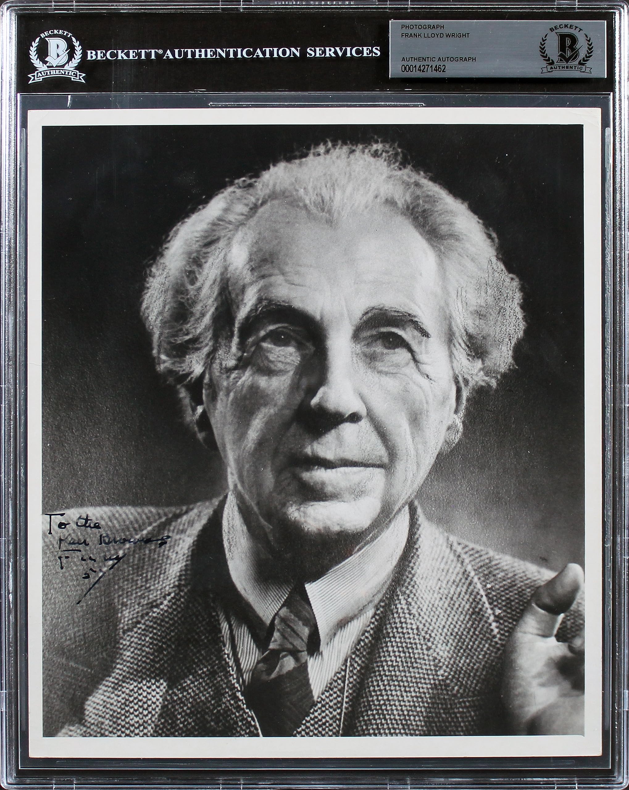 Frank Lloyd Wright Authentic Signed 8x10 Black & White Photo BAS Slabbed