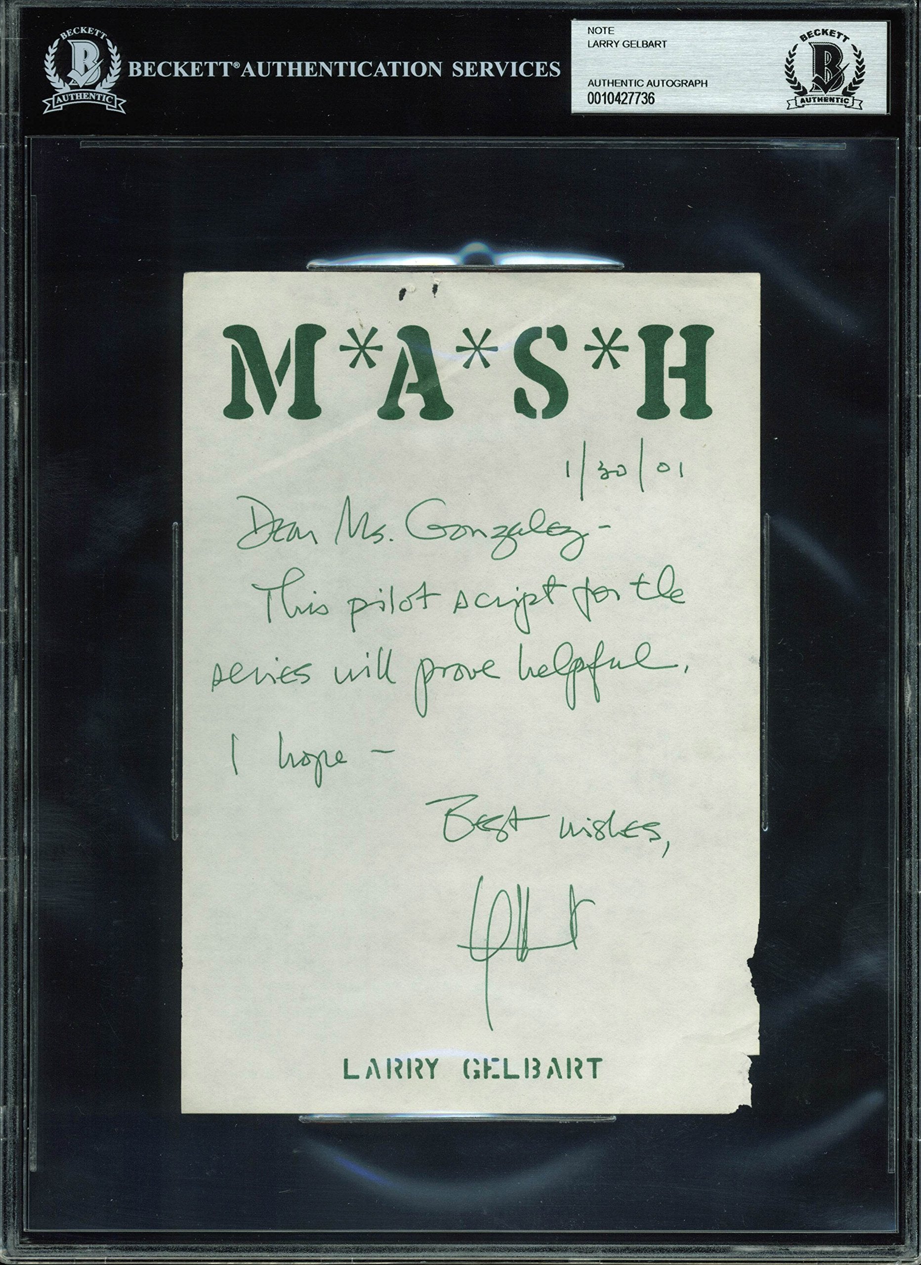Larry Gelbart Authentic Signed Handwritten 5.5x8 Letter Dated 1/30/01 BAS Slab