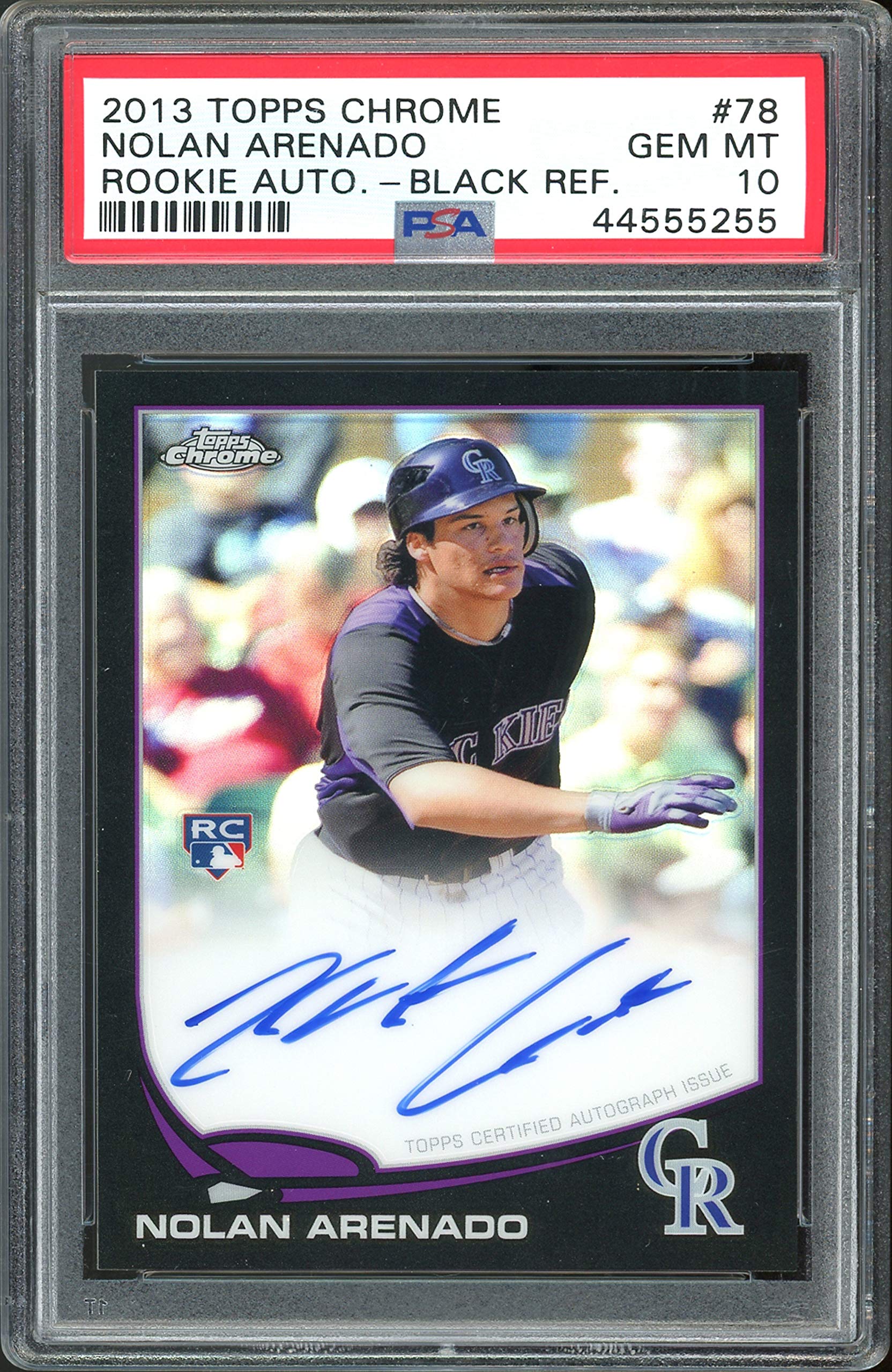 Nolan Arenado Signed 2013 Topps Chrome Black Refractor #78 RC Card PSA 10 Slab