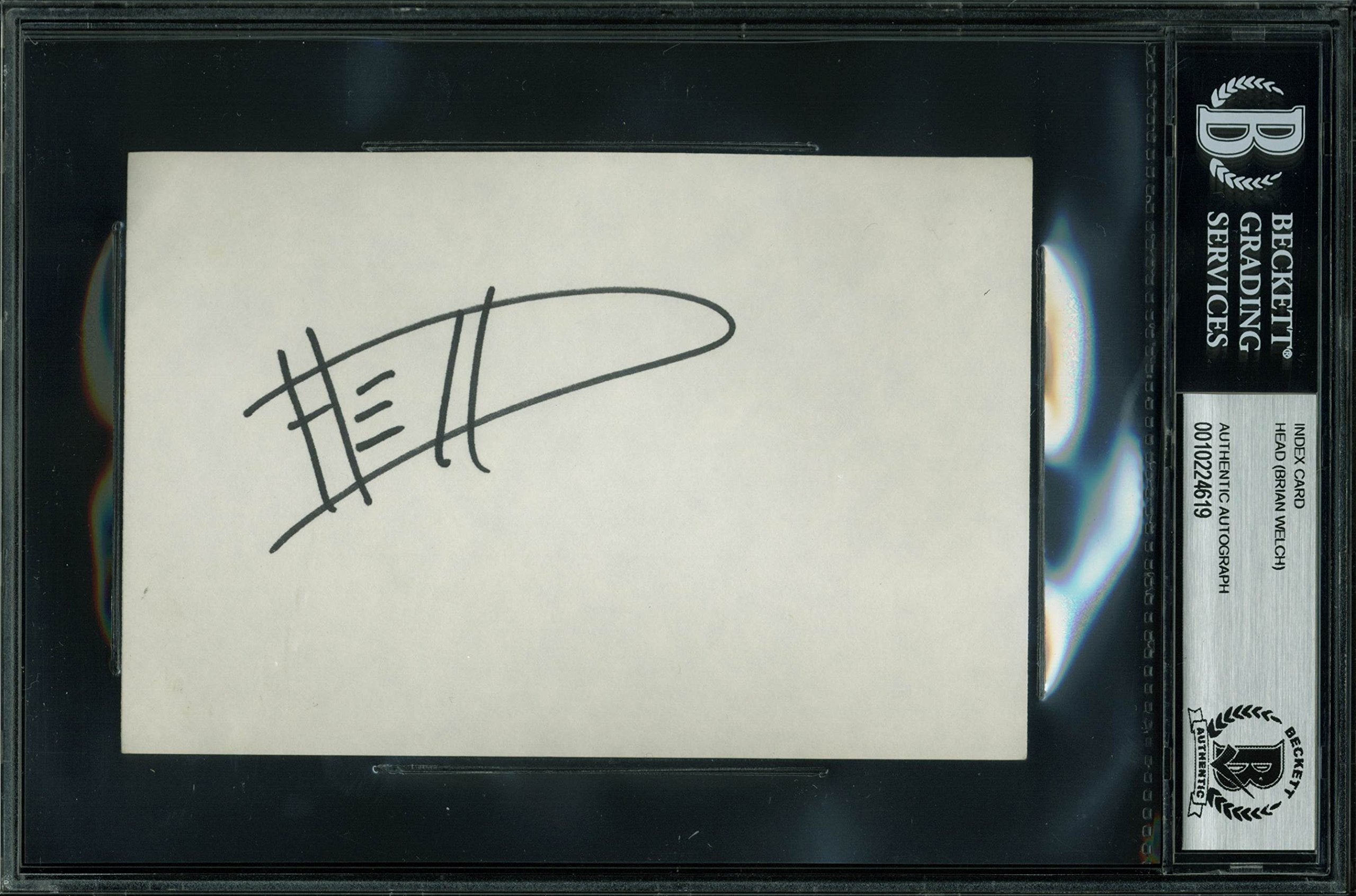 Korn Head (Brian Welch) Authentic Signed 4x6 Index Card In Black BAS Slabbed