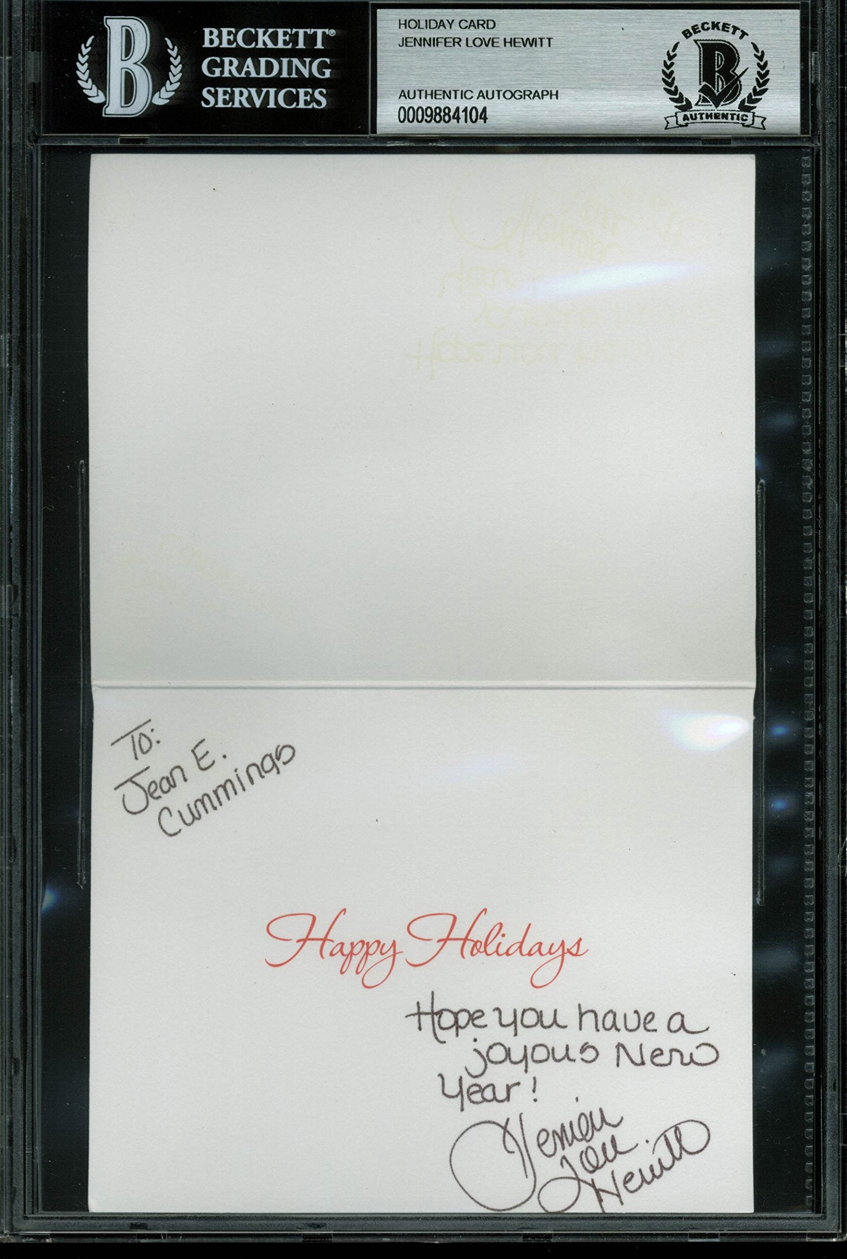 Jennifer Love Hewitt The Client List Signed 3.5x4.5 Holiday Card BAS Slabbed