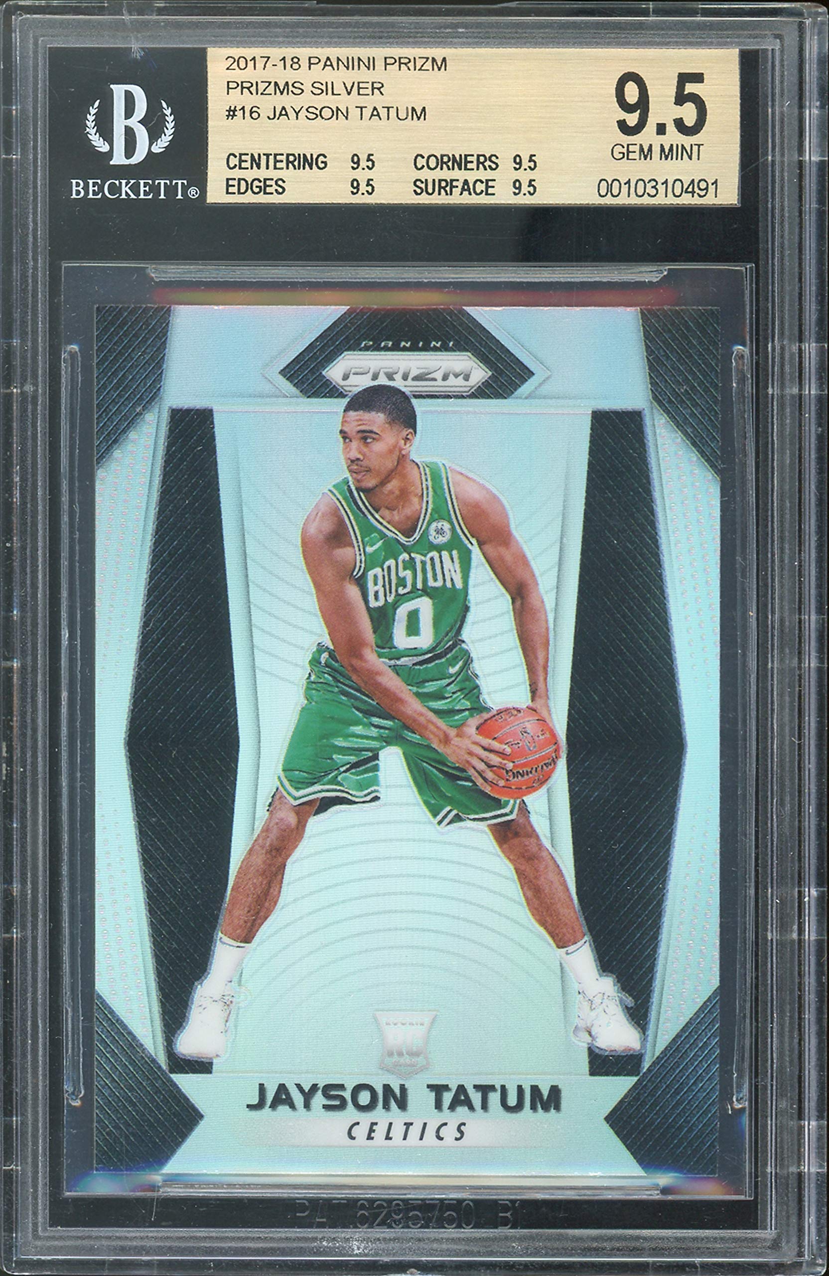 Celtics Jayson Tatum 2017 Panini Prizm Silver Prizms #16 Card Gem 9.5! BAS Slab
